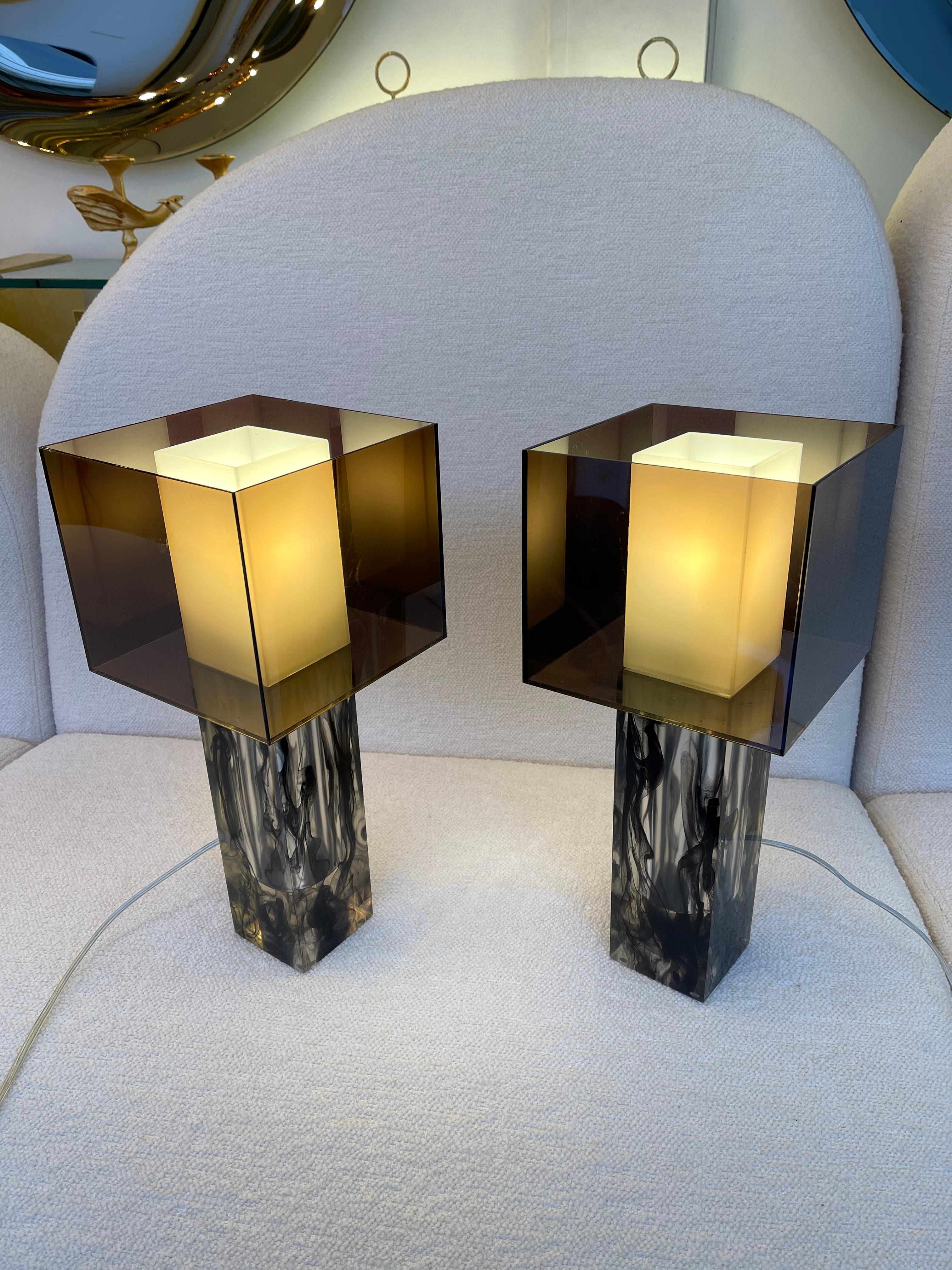 Pair of Lucite Cube Lamps by Ateljé Lyktan. Sweden, 1990s 1