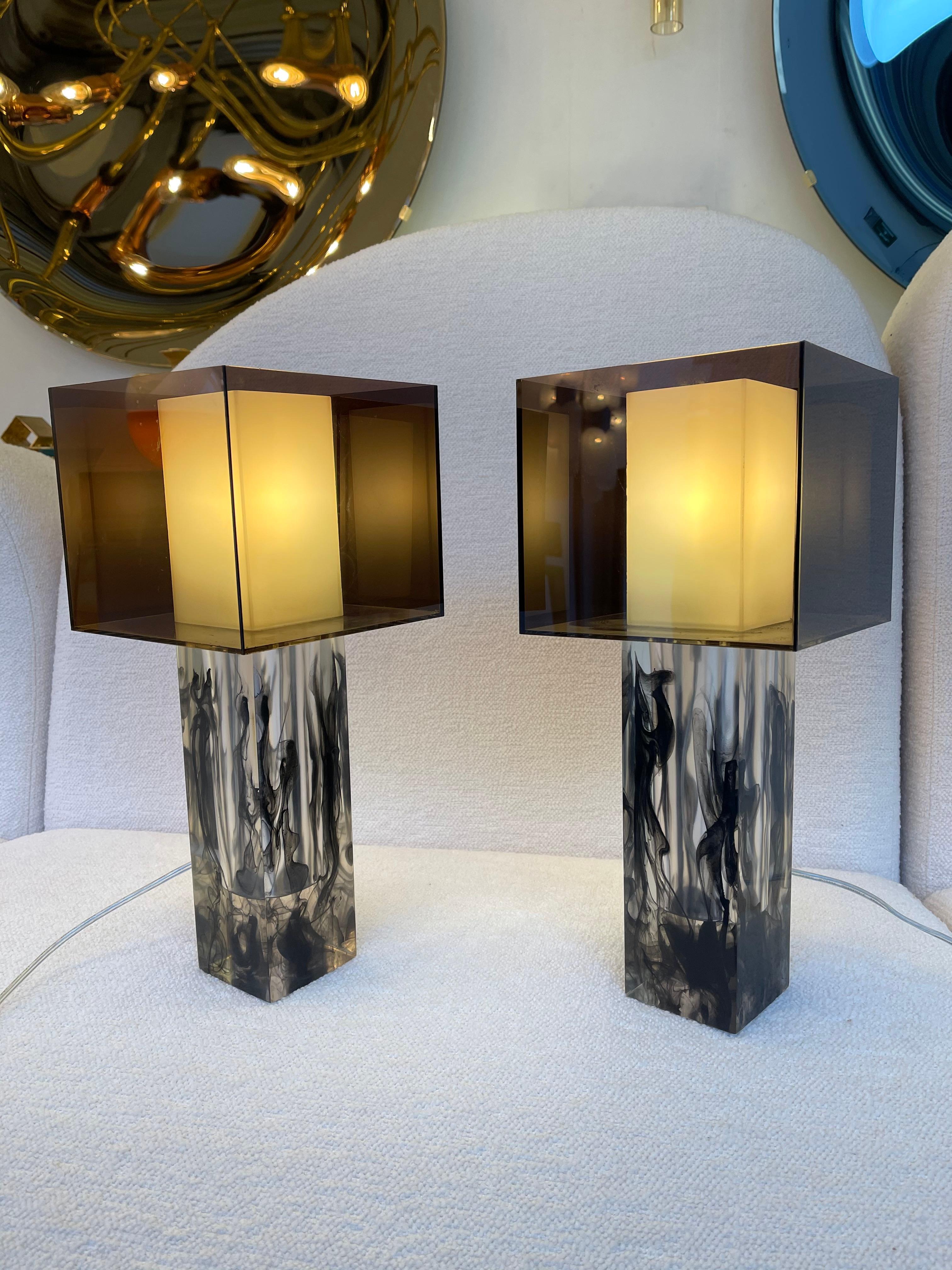 Pair of Lucite Cube Lamps by Ateljé Lyktan. Sweden, 1990s 2