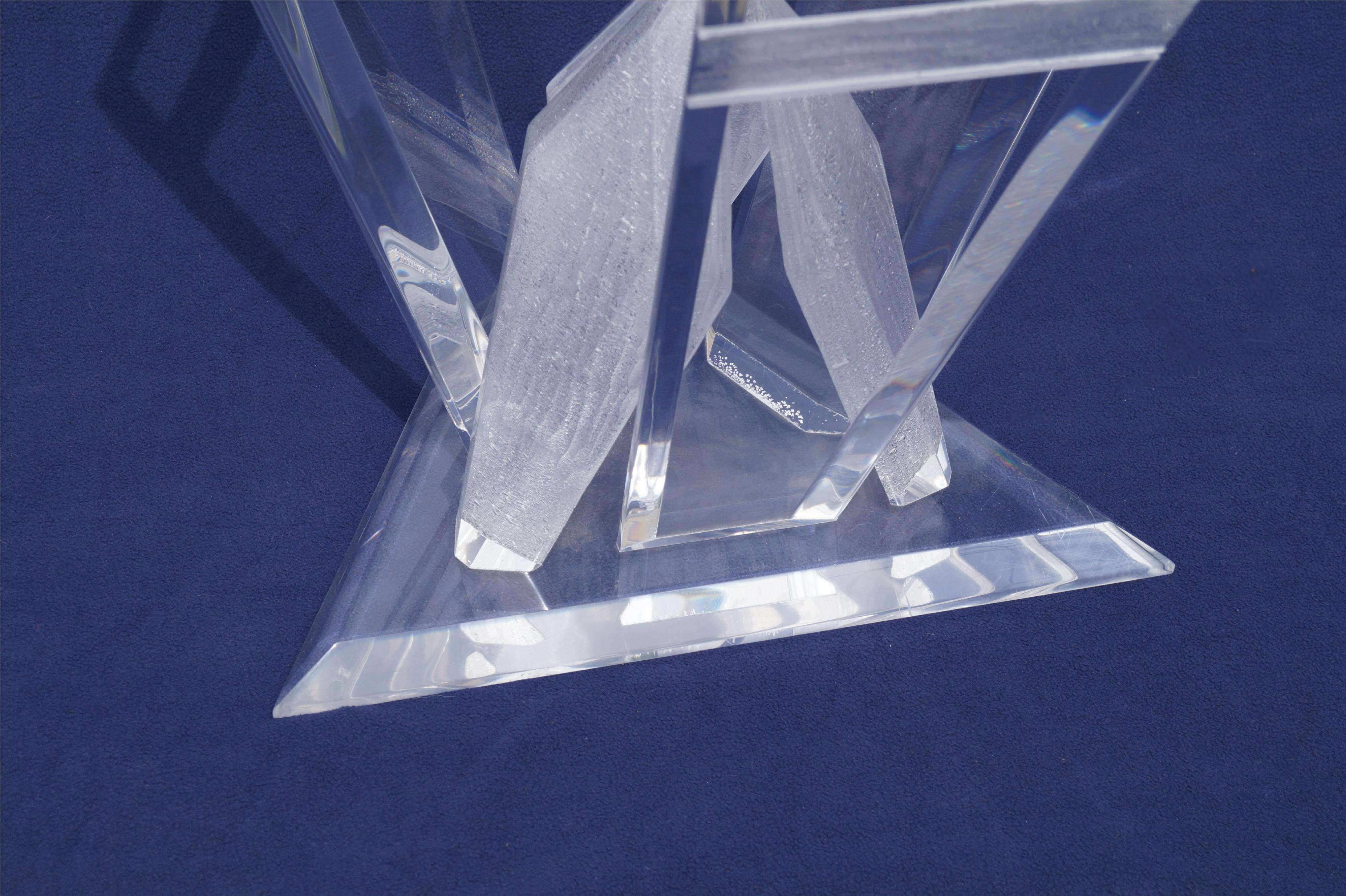 Pair of Lucite Glacier Iceberg Sculptural End Side Tables Glass Top For Sale 3