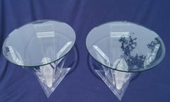 Pair of Lucite Glacier Iceberg Sculptural End Side Tables Glass Top