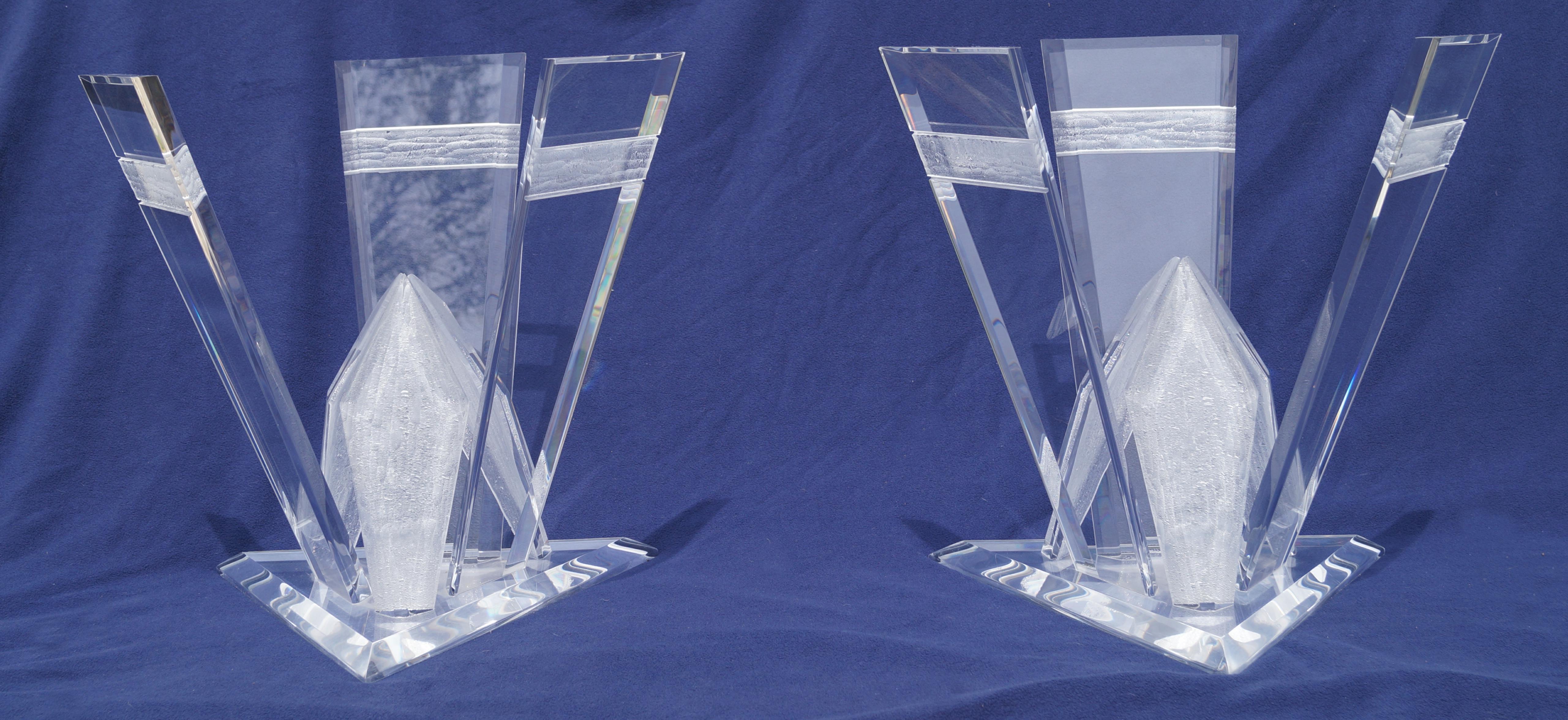 Pair of Lucite Glacier Iceberg Sculptural End Side Tables Glass Top In Good Condition For Sale In Wayne, NJ