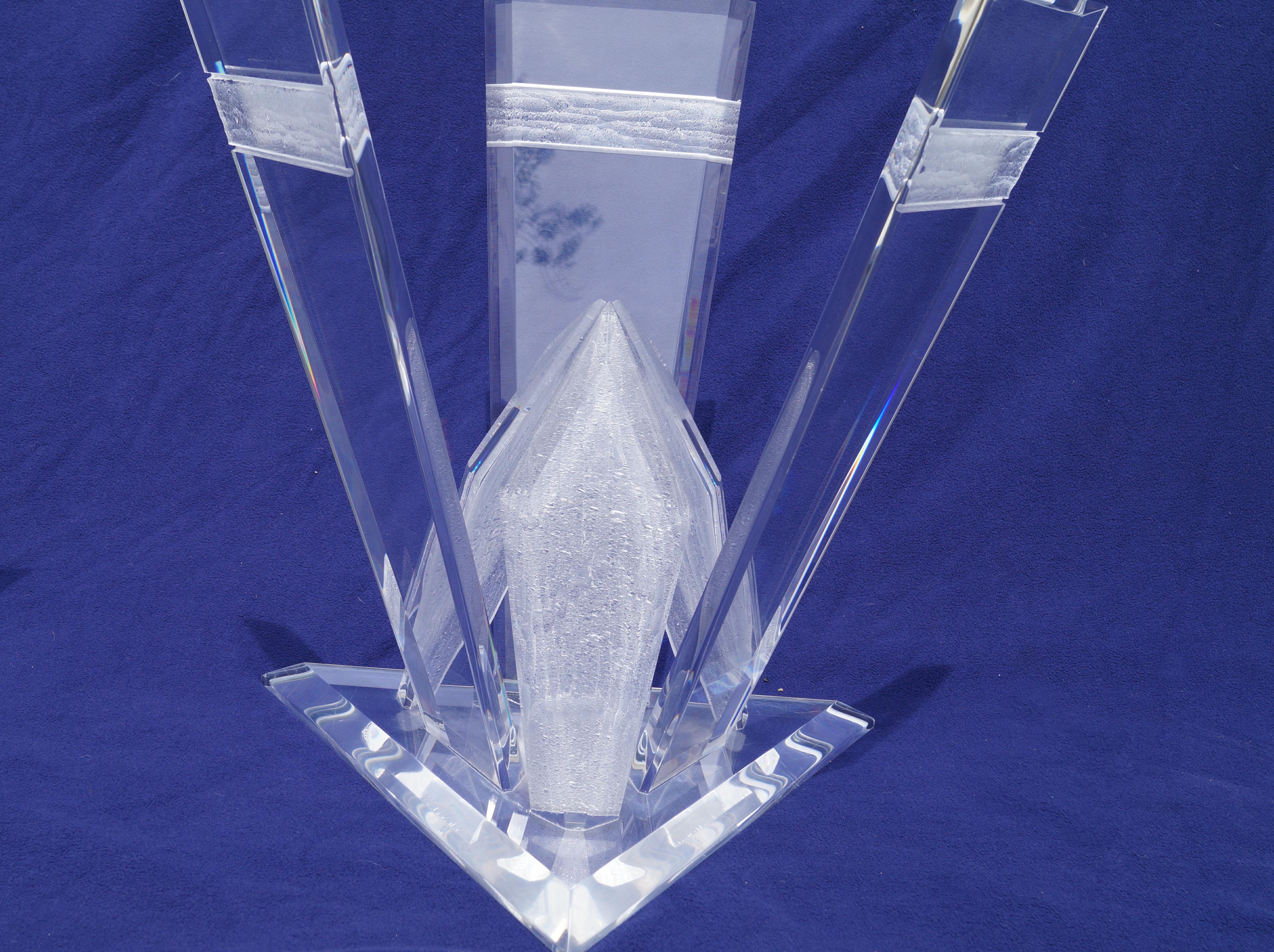 Contemporary Pair of Lucite Glacier Iceberg Sculptural End Side Tables Glass Top For Sale