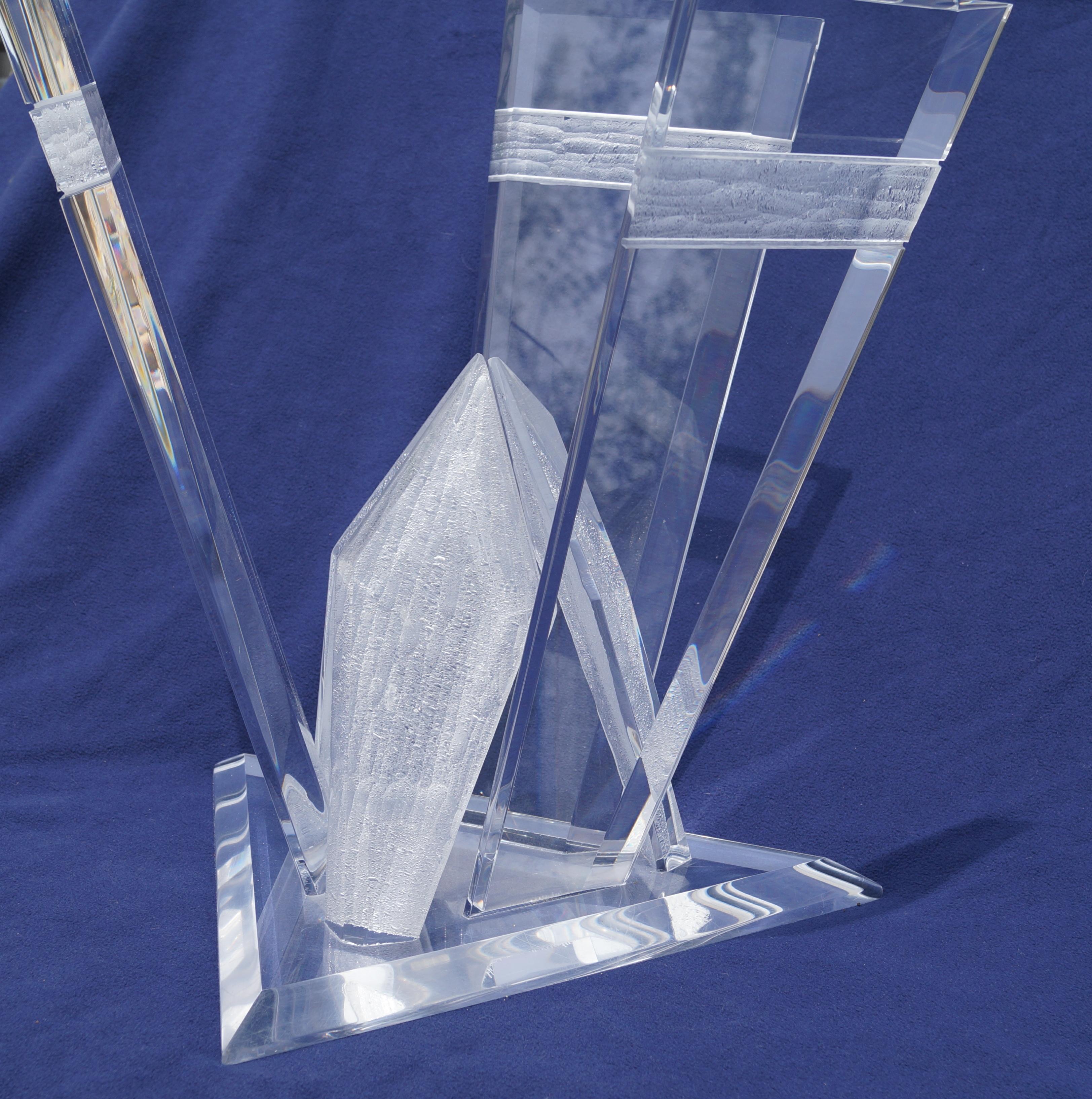 Acrylic Pair of Lucite Glacier Iceberg Sculptural End Side Tables Glass Top For Sale