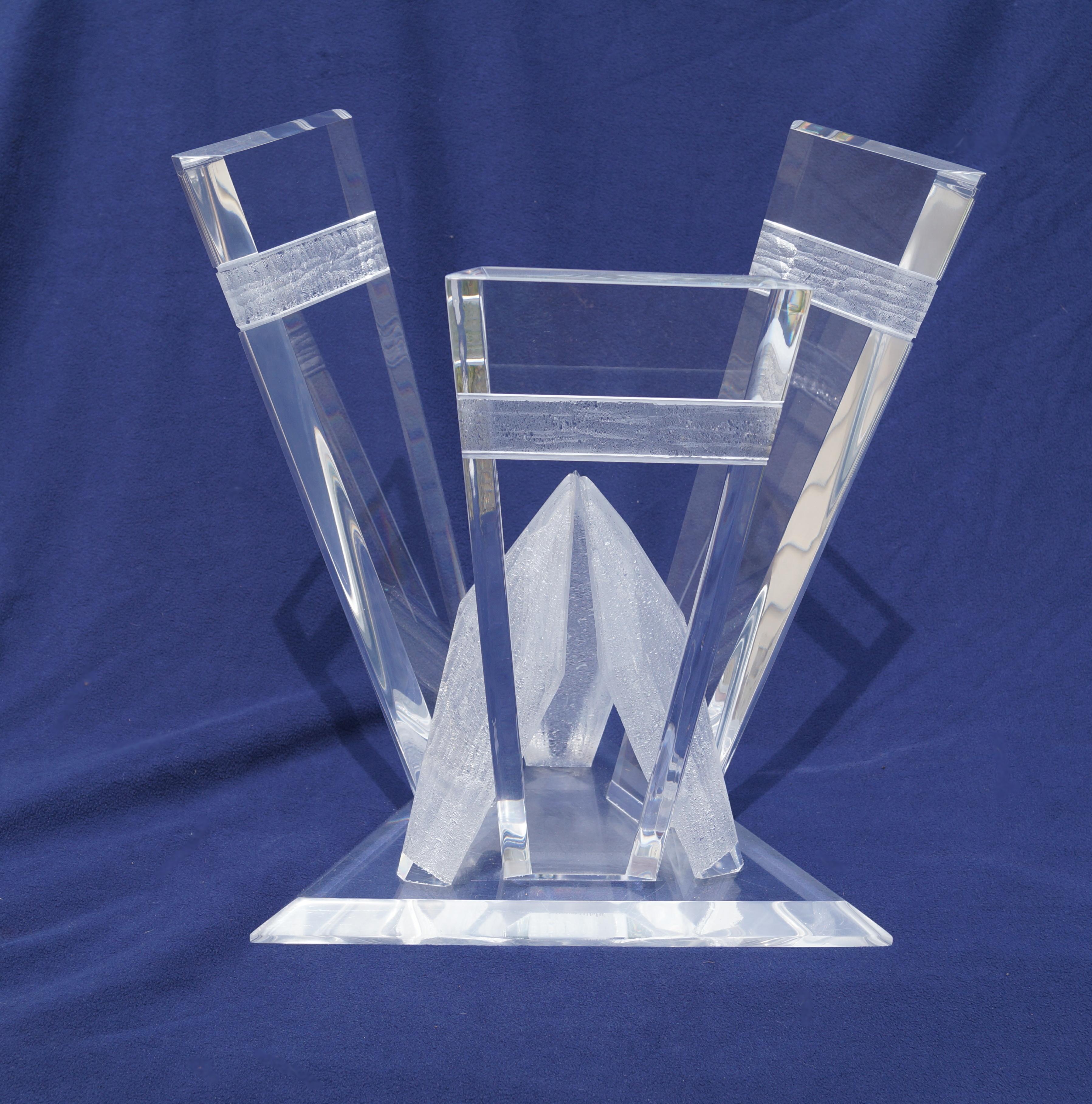 Pair of Lucite Glacier Iceberg Sculptural End Side Tables Glass Top For Sale 1