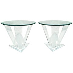 Pair of Lucite Glacier Iceberg Sculptural End Side Tables Glass Top