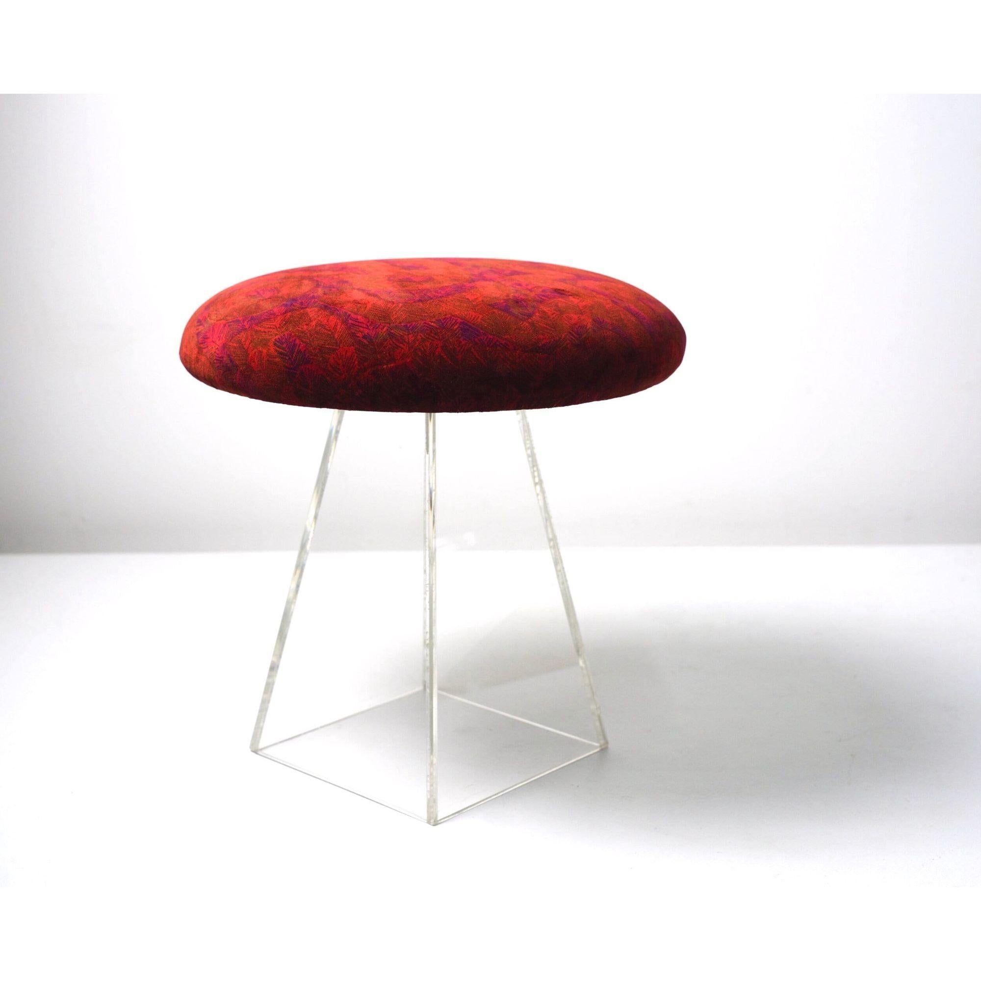 American Pair of Lucite Jack Lenor Larsen Velvet Stools Attributed to Vladimir Kagan For Sale