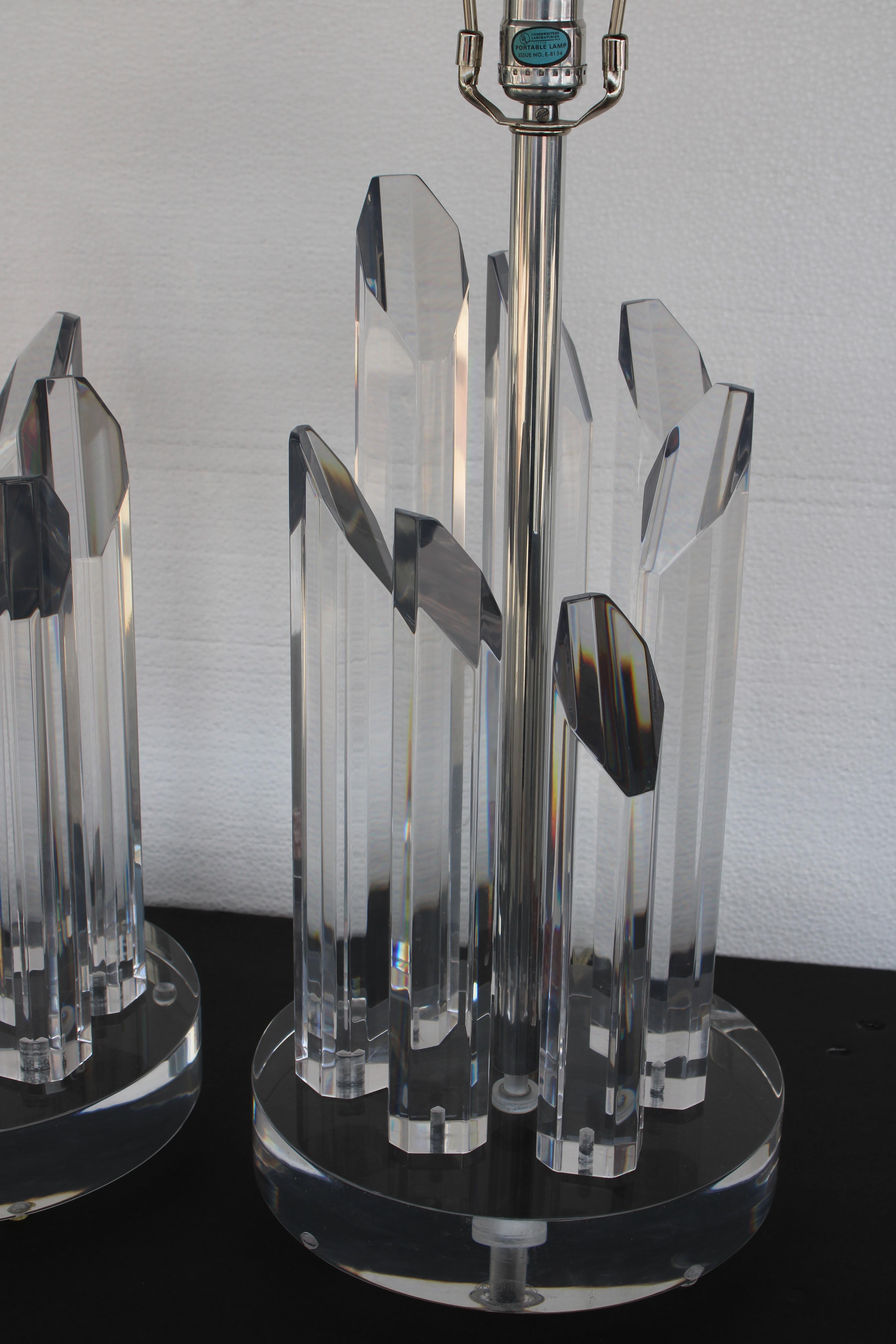 American Pair of Lucite Lamps by Astrolite for Ritts Company, Los Angeles, CA.
