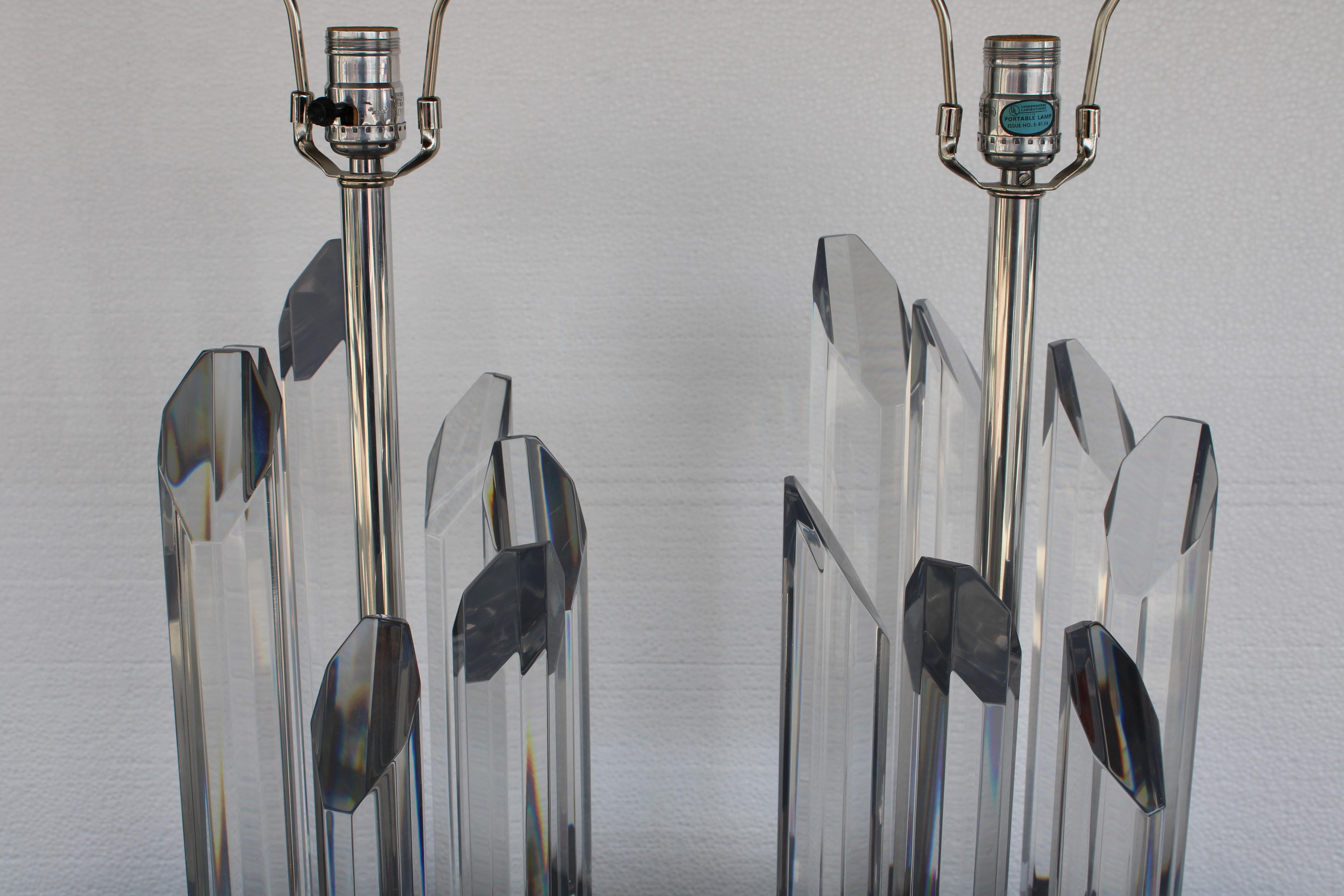 Late 20th Century Pair of Lucite Lamps by Astrolite for Ritts Company, Los Angeles, CA.