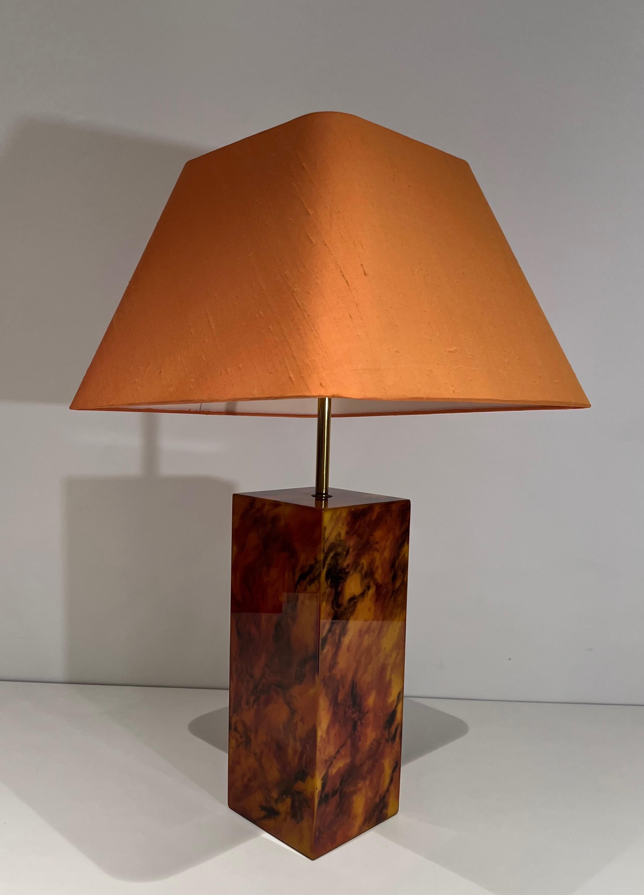Pair of Lucite Lamps Imitating Tortoise Shell. French work. Circa 1970 For Sale 7