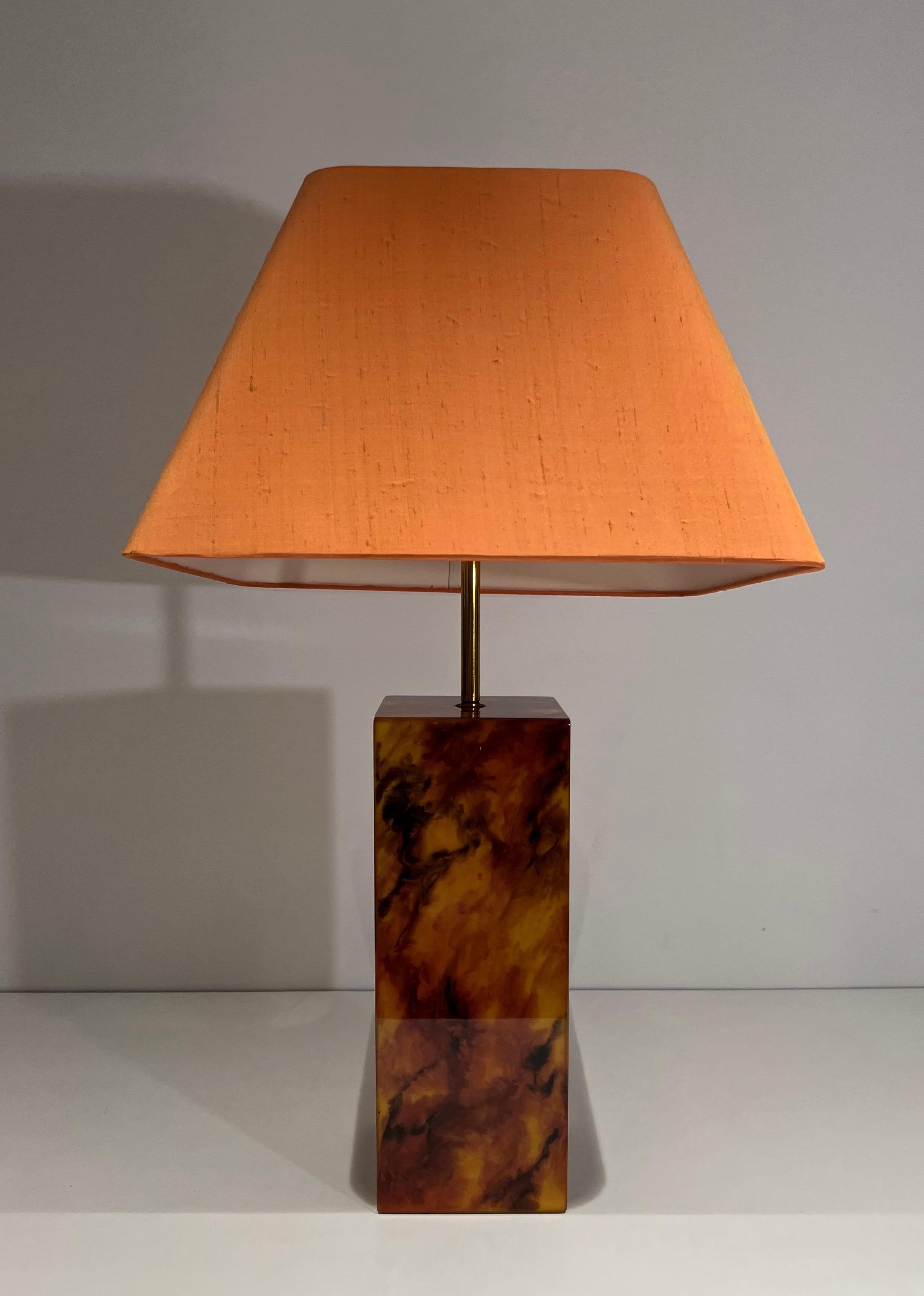 Pair of Lucite Lamps Imitating Tortoise Shell. French work. Circa 1970 For Sale 9