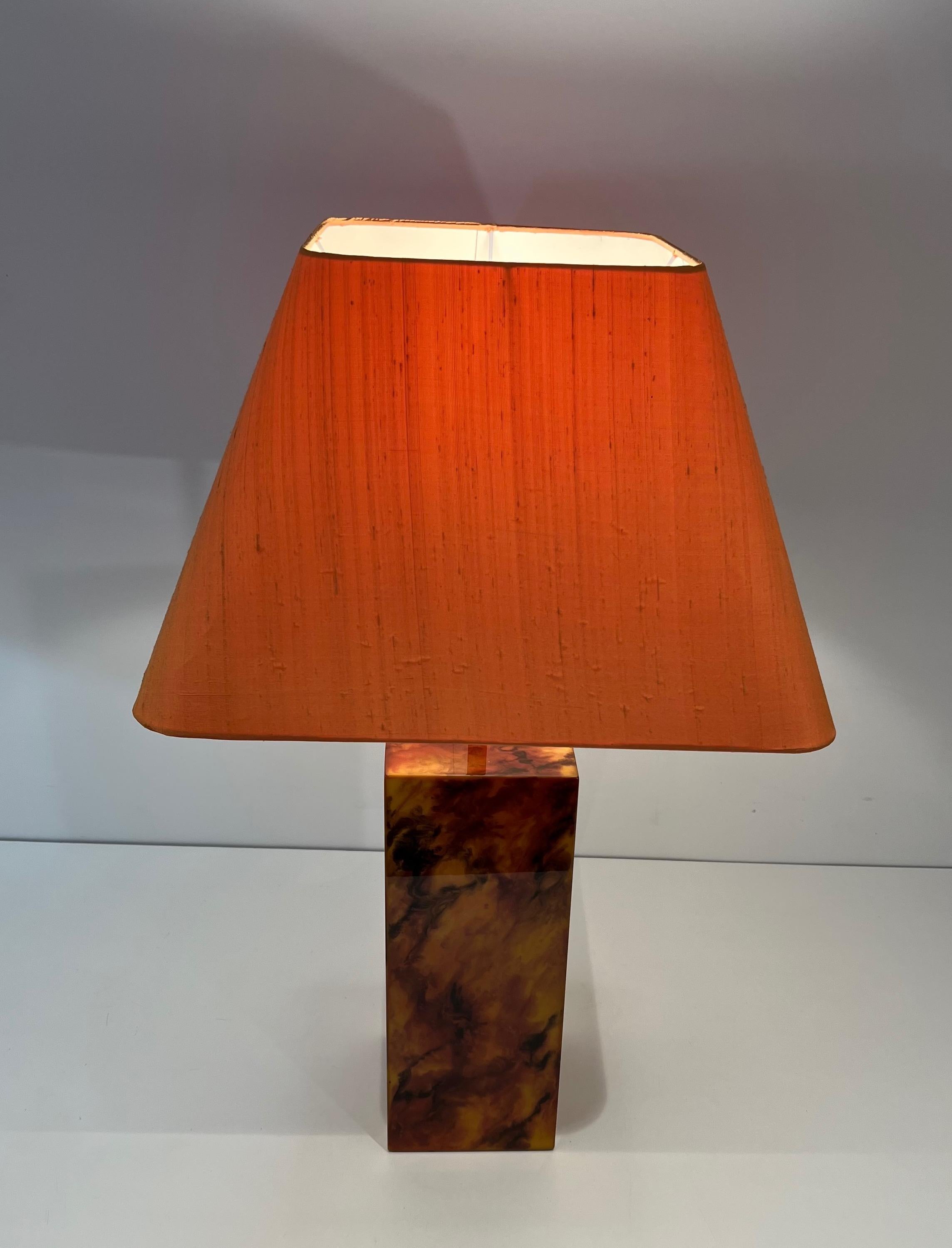 Late 20th Century Pair of Lucite Lamps Imitating Tortoise Shell. French work. Circa 1970 For Sale
