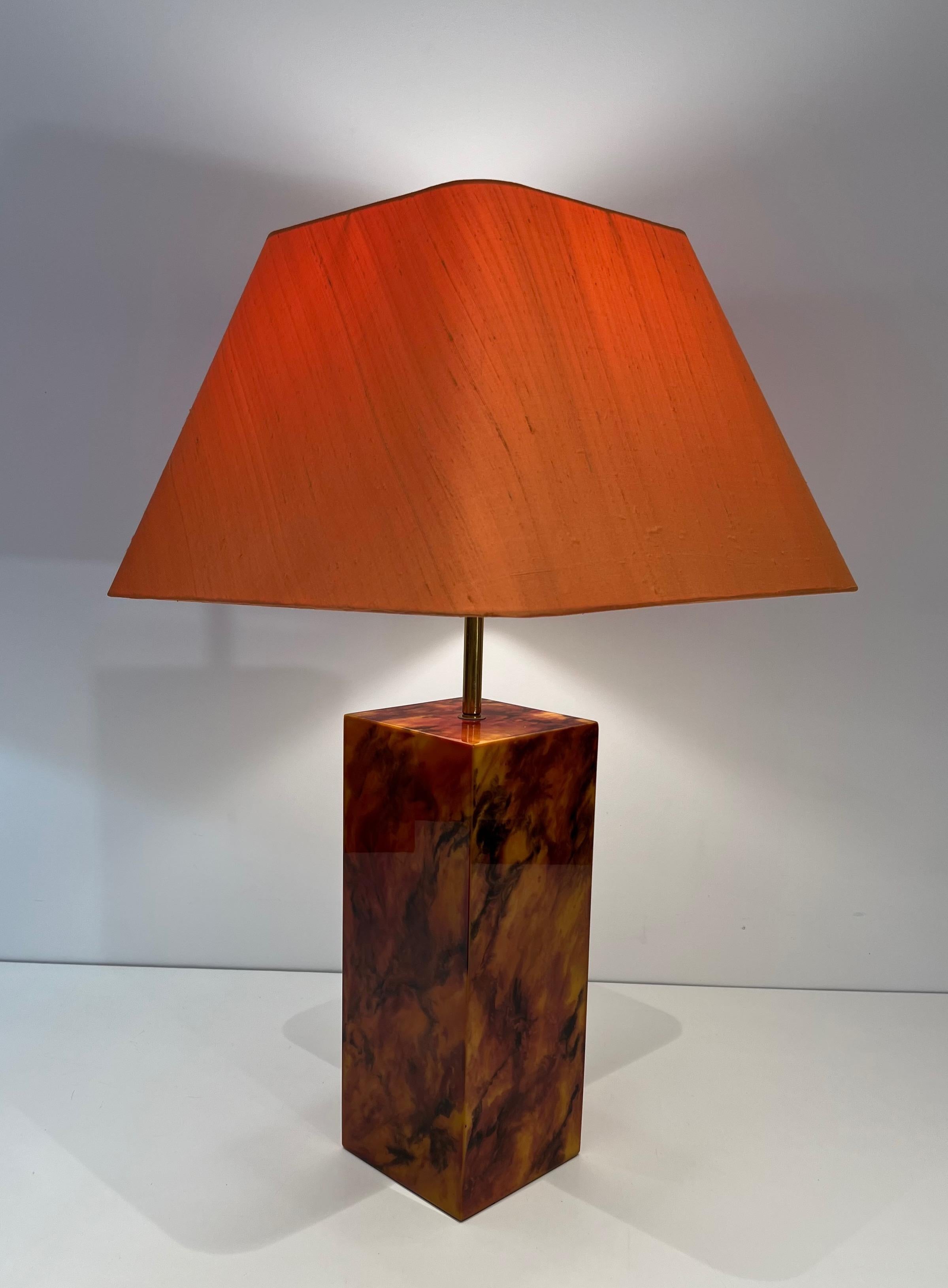 Pair of Lucite Lamps Imitating Tortoise Shell. French work. Circa 1970 For Sale 2