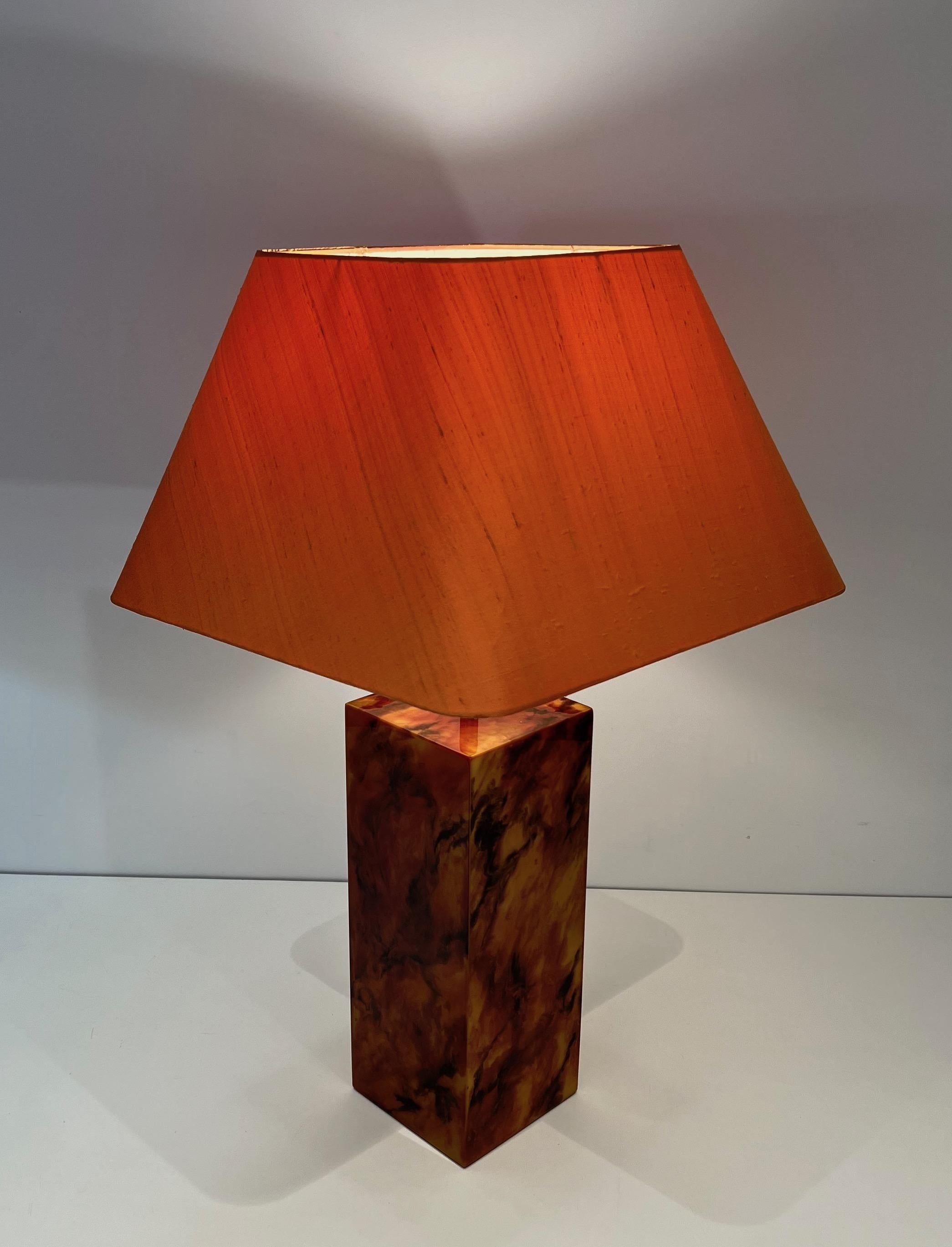 Pair of Lucite Lamps Imitating Tortoise Shell. French work. Circa 1970 For Sale 4