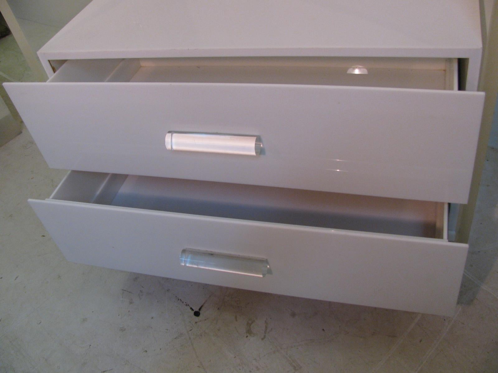 Late 20th Century Pair of Lucite Mid-Century Modern Étagères with Double Drawer Bottoms