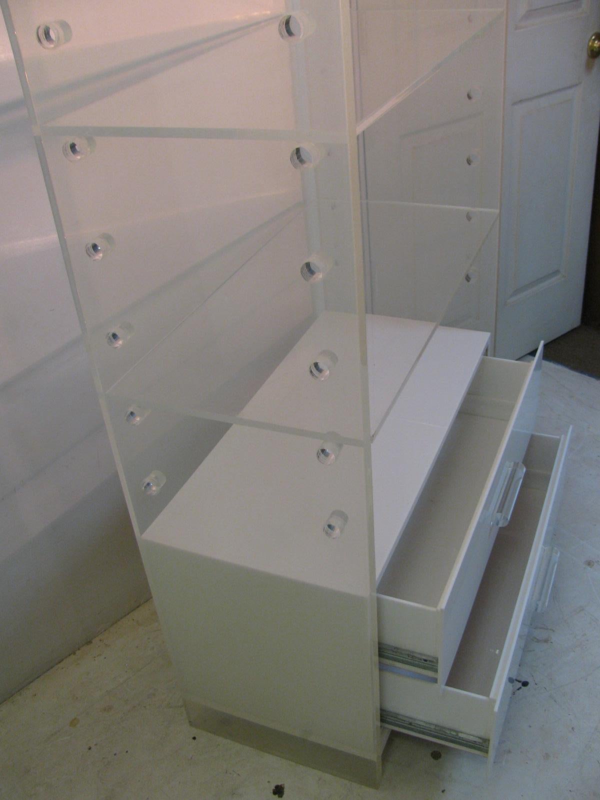 Pair of Lucite Mid-Century Modern Étagères with Double Drawer Bottoms 1