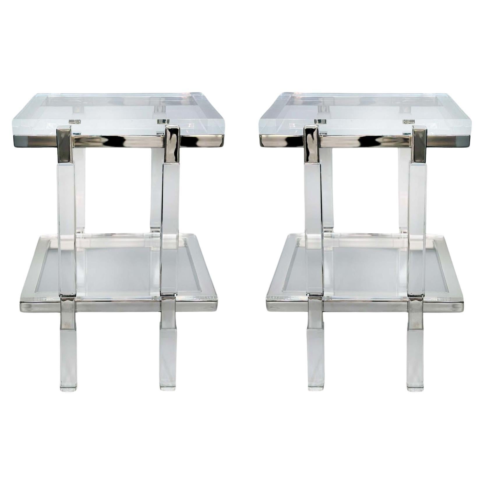 Paire de tables d'appoint en lucite et nickel de Charles Hollis Jones