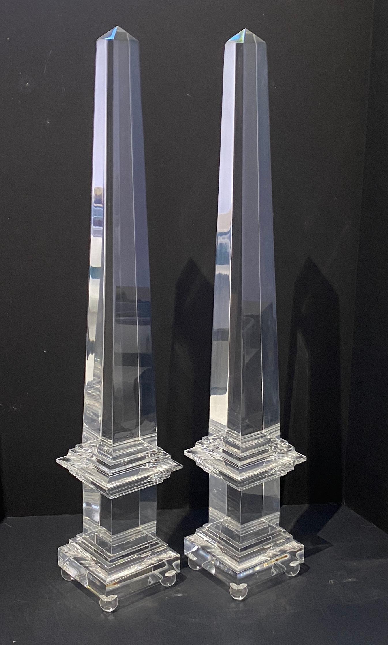 Italian Pair of Lucite Obelisks For Sale