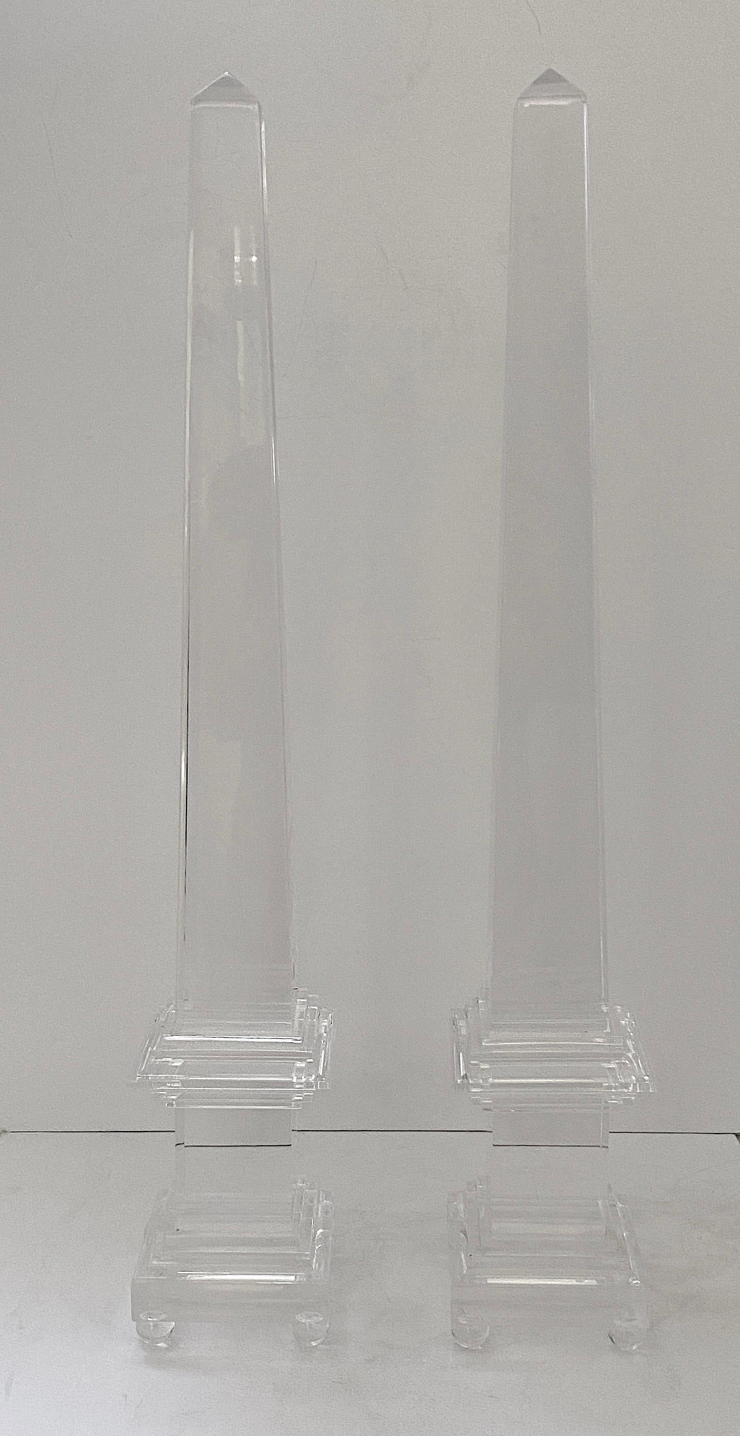 Hand-Crafted Pair of Lucite Obelisks For Sale
