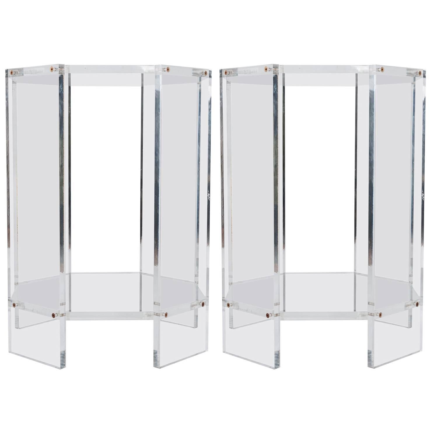 Pair of Lucite Octagonal Side Tables