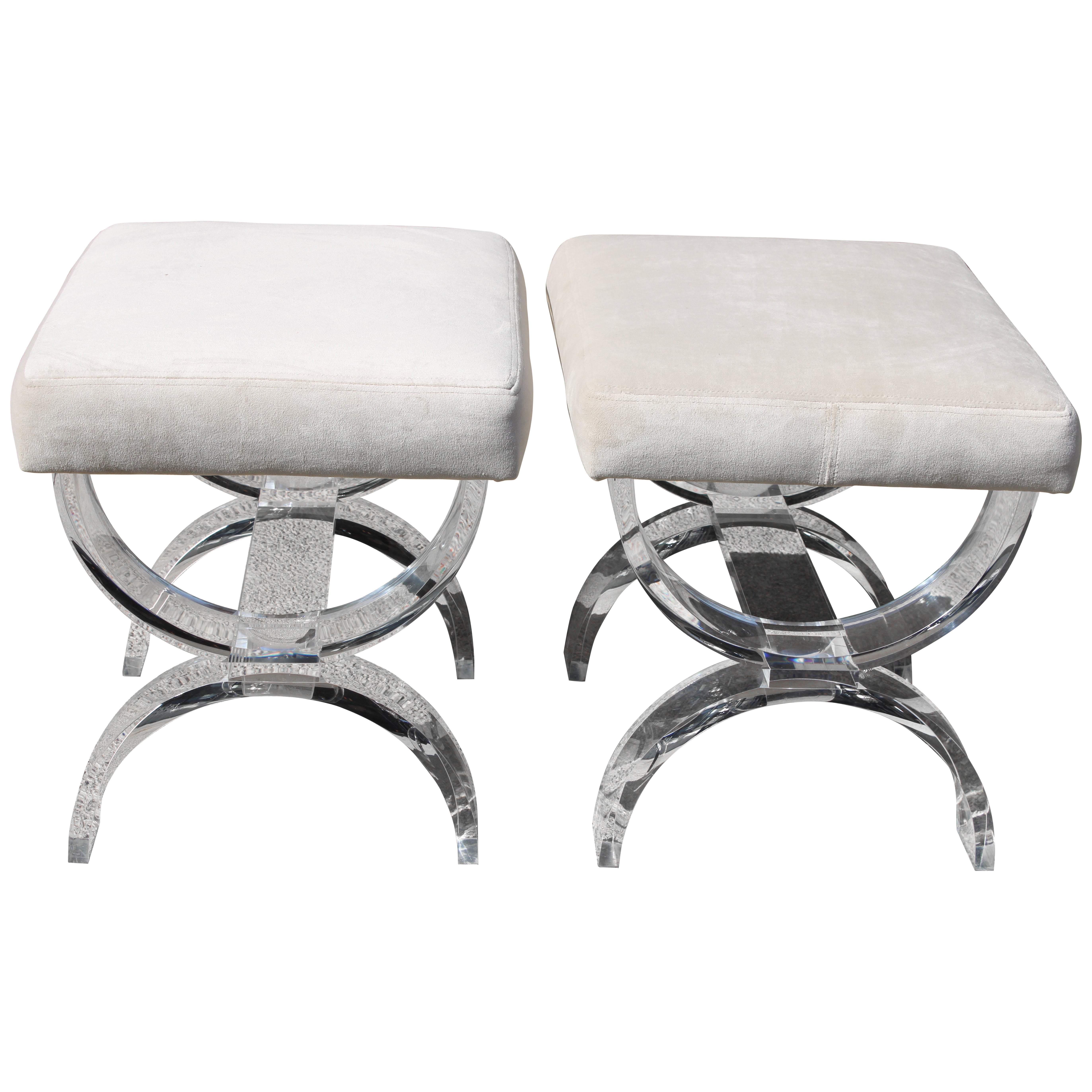 Pair of Lucite Ottomans For Sale