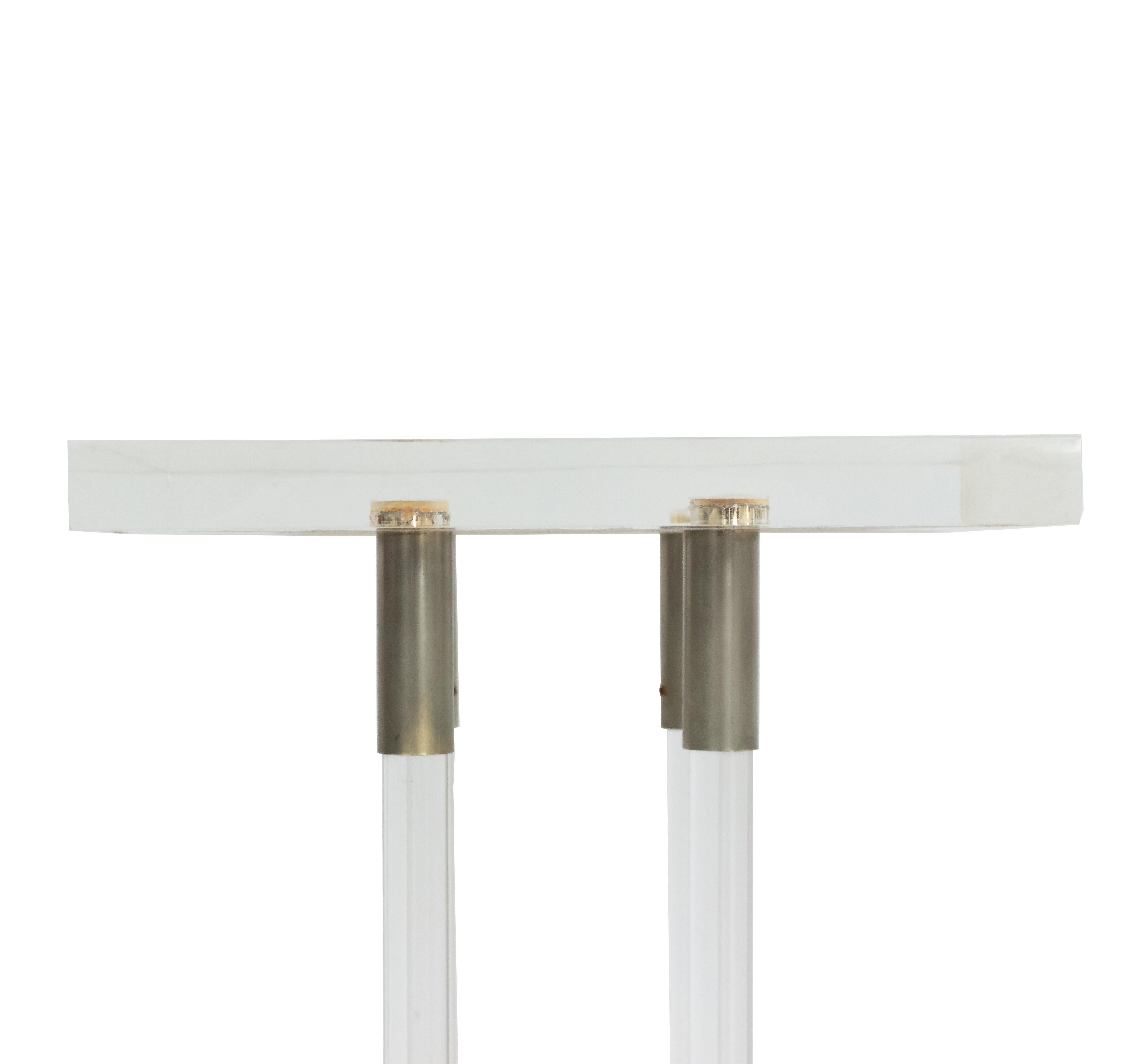 Contemporary Pair of Lucite Pedestals with Gilt Metal Detail For Sale