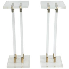 Pair of Lucite Pedestals with Gilt Metal Detail