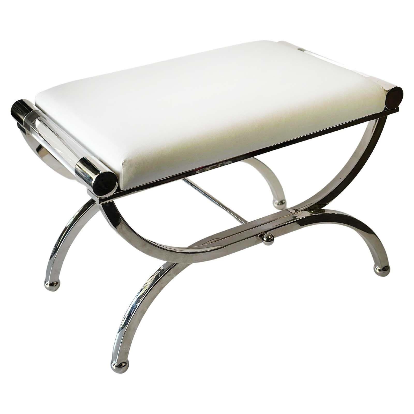 American Pair of Lucite & Polished Nickel Benches by Charles Hollis Jones, c. 1980's For Sale