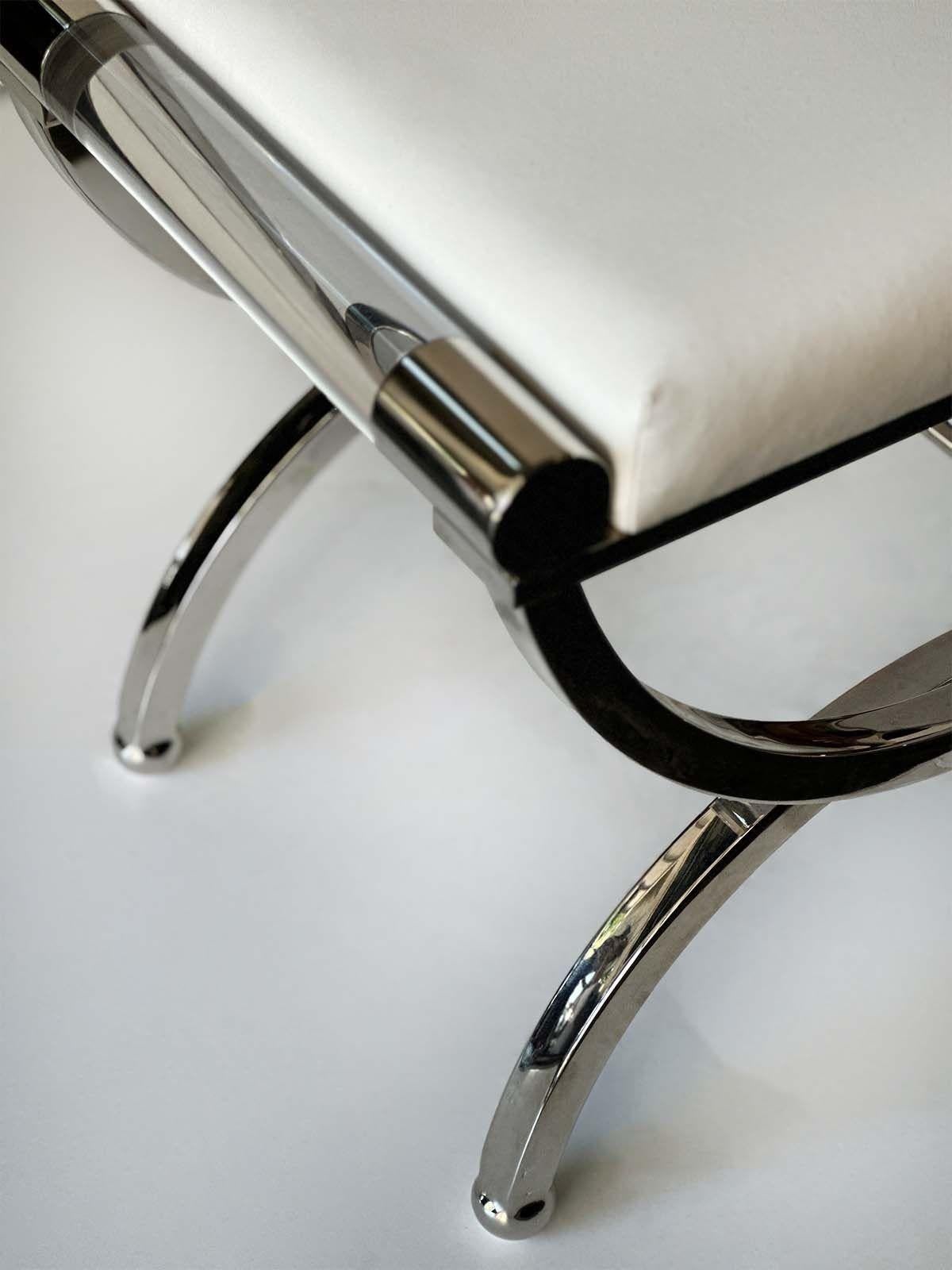 Late 20th Century Pair of Lucite & Polished Nickel Benches by Charles Hollis Jones, c. 1980's For Sale