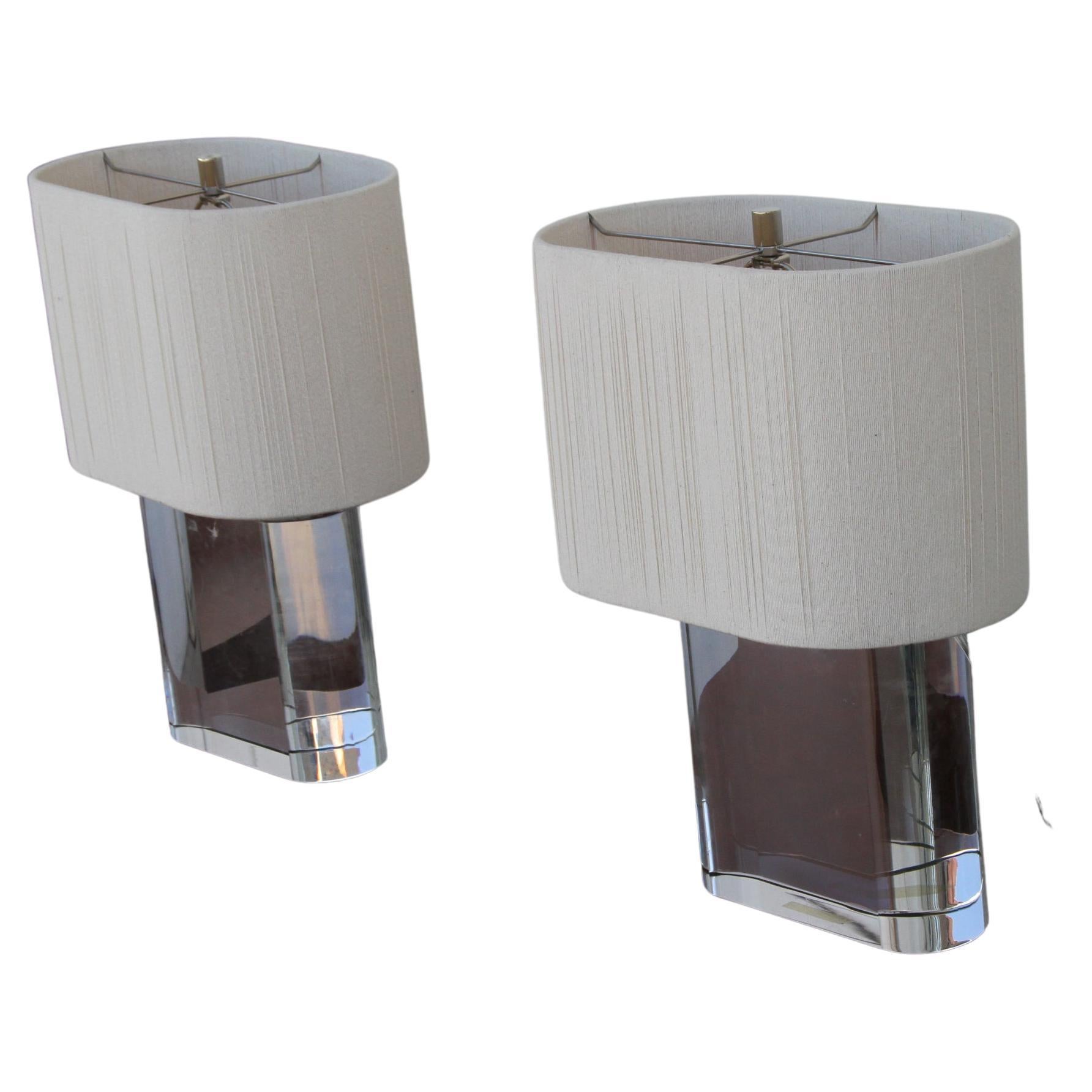 Pair of Lucite Racetrack Base Table Lamps w/ shades