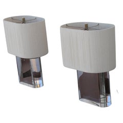 Pair of Lucite Racetrack Base Table Lamps w/ shades