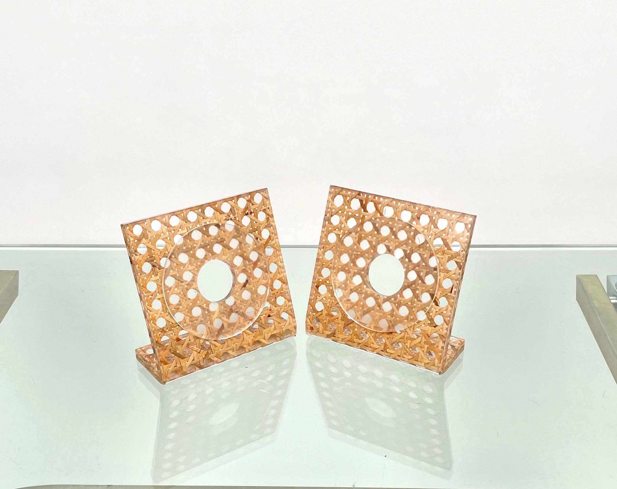 Pair of Lucite & Rattan Squared Picture Frame Christian Dior Style, Italy, 1970s For Sale 9