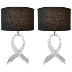 Pair of Lucite Ribbon Table Lamps