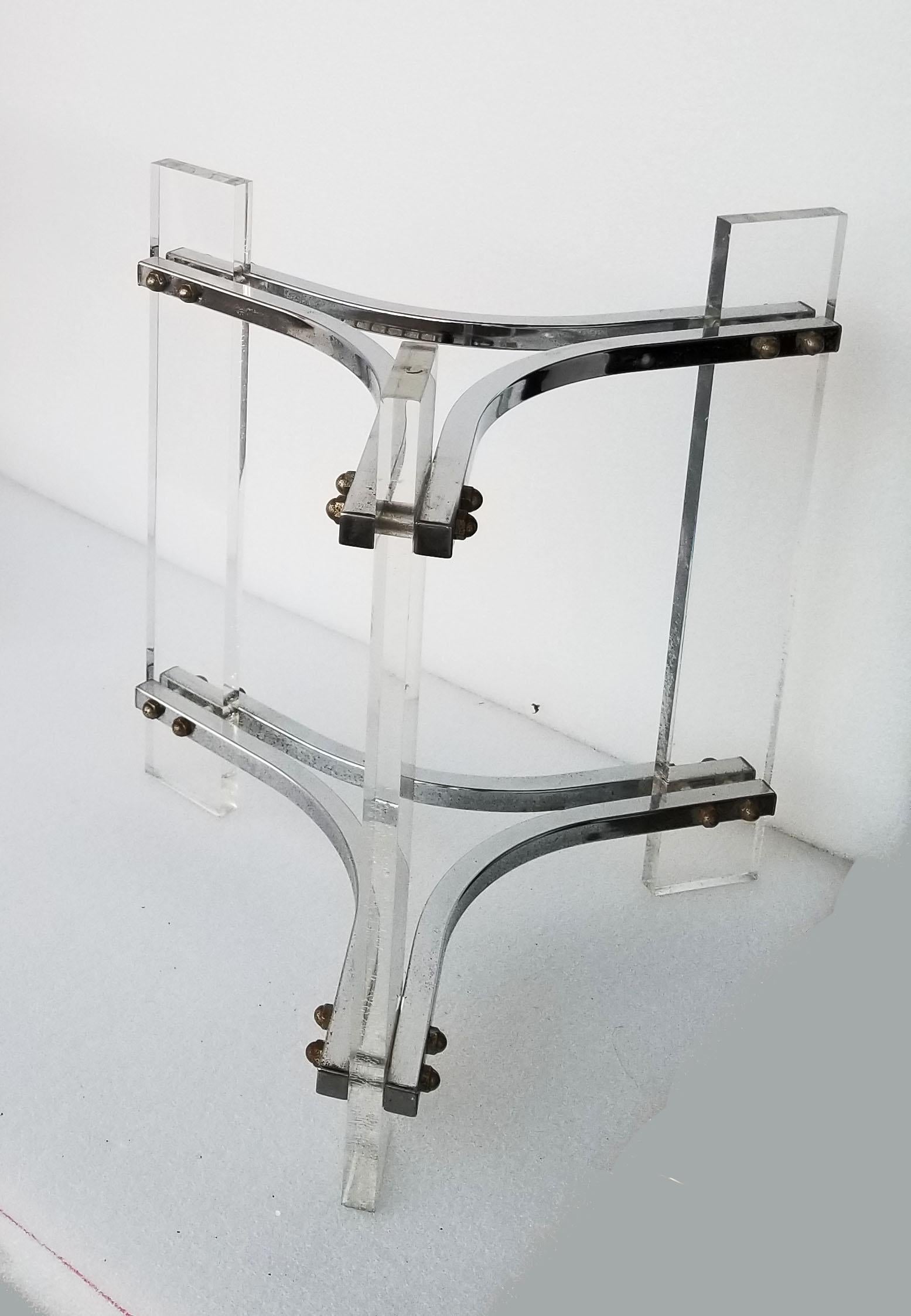 American Charles Hollis Jones Style Mid-Century Modern Lucite & Chrome Side Table - Pair For Sale