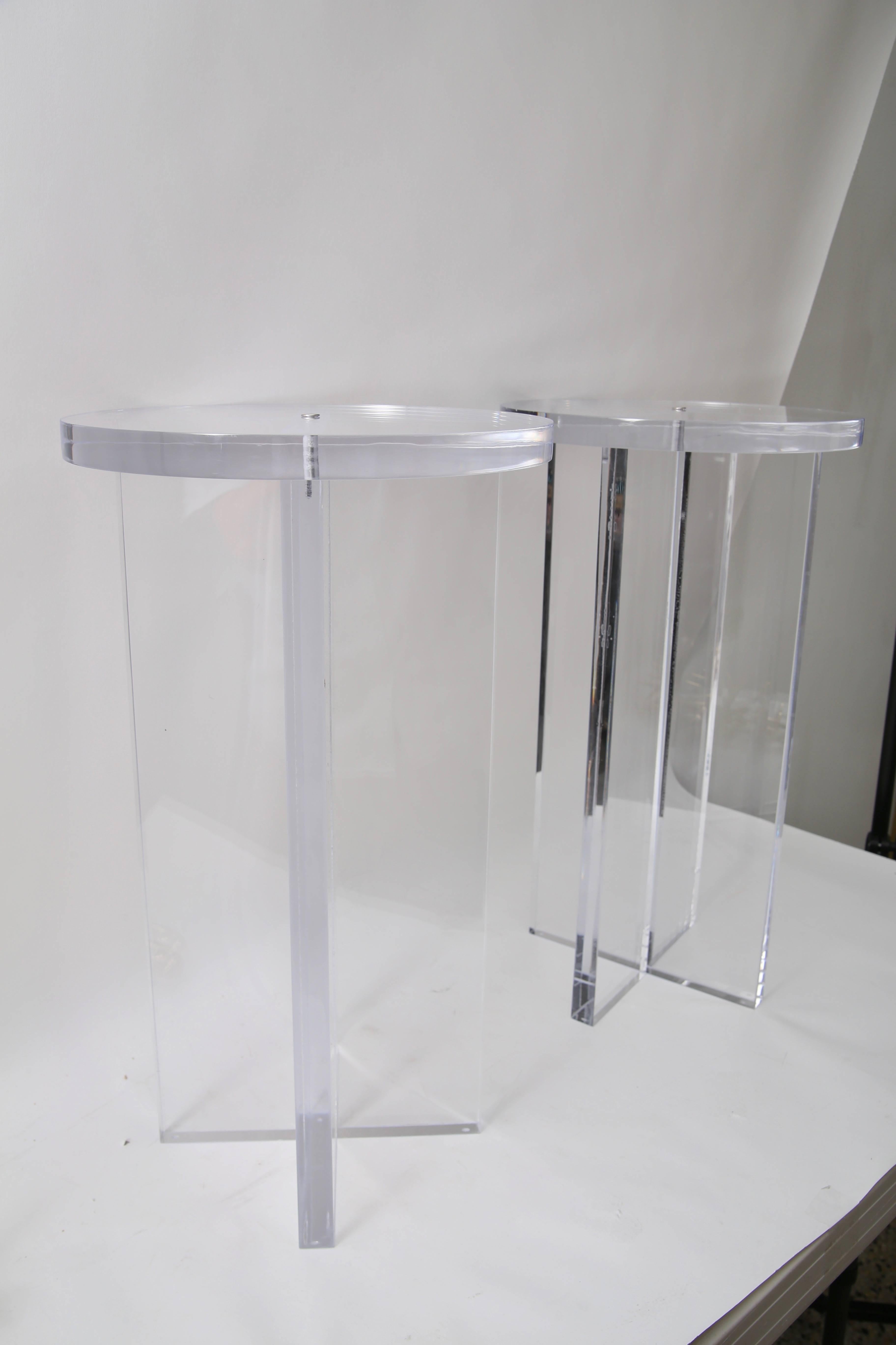 Polished Pair of Lucite Side Tables