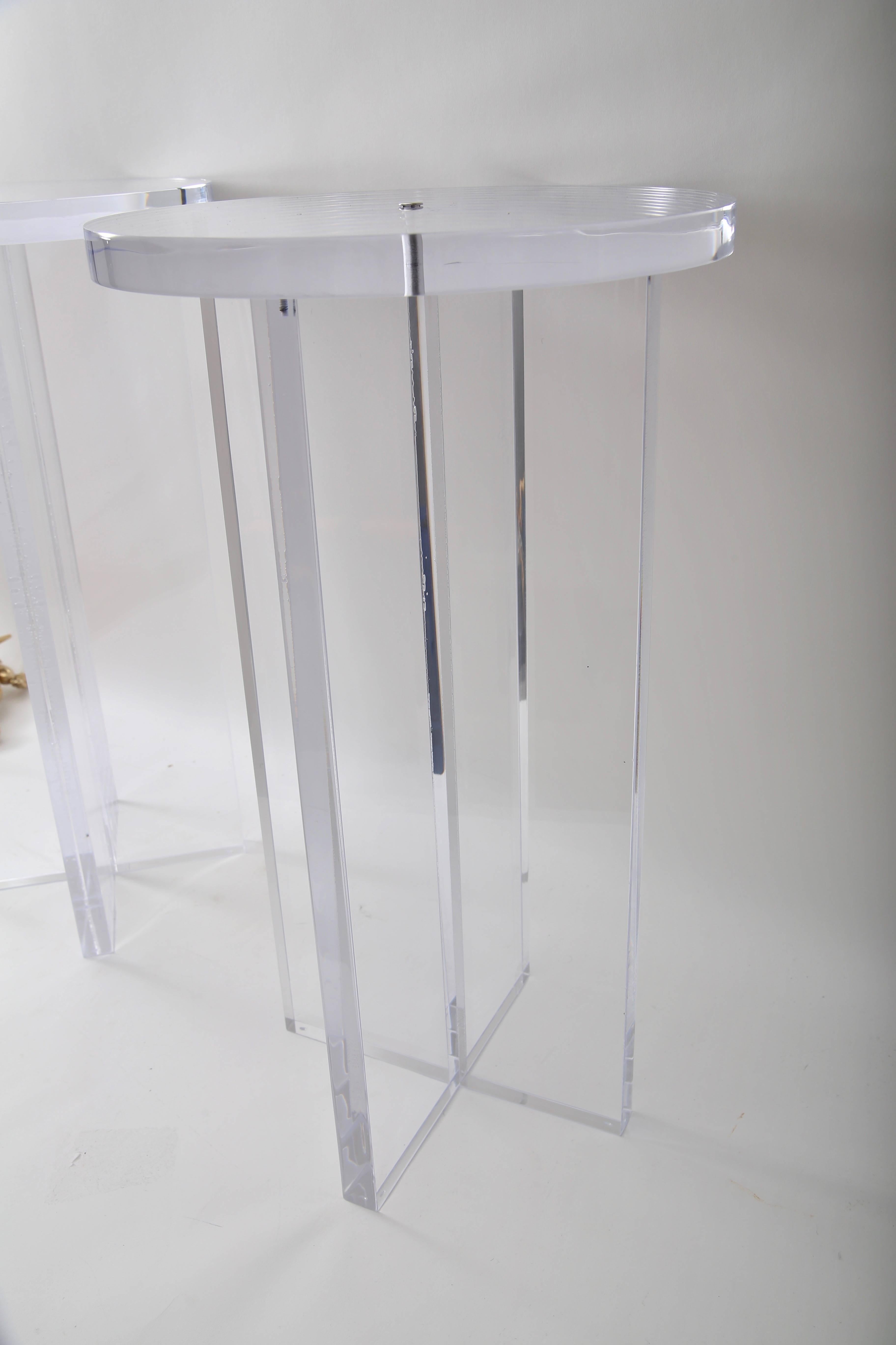 Chrome Pair of Lucite Side Tables