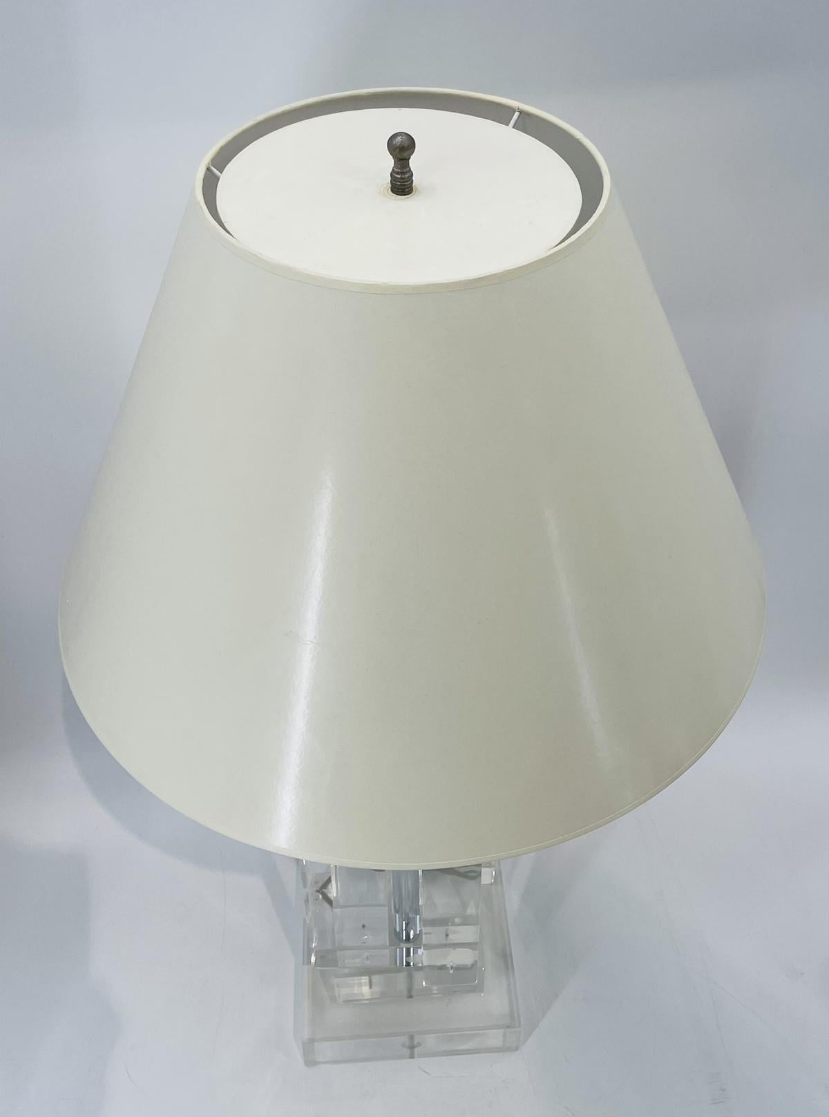 French Pair of Lucite Table Lamps attb to 