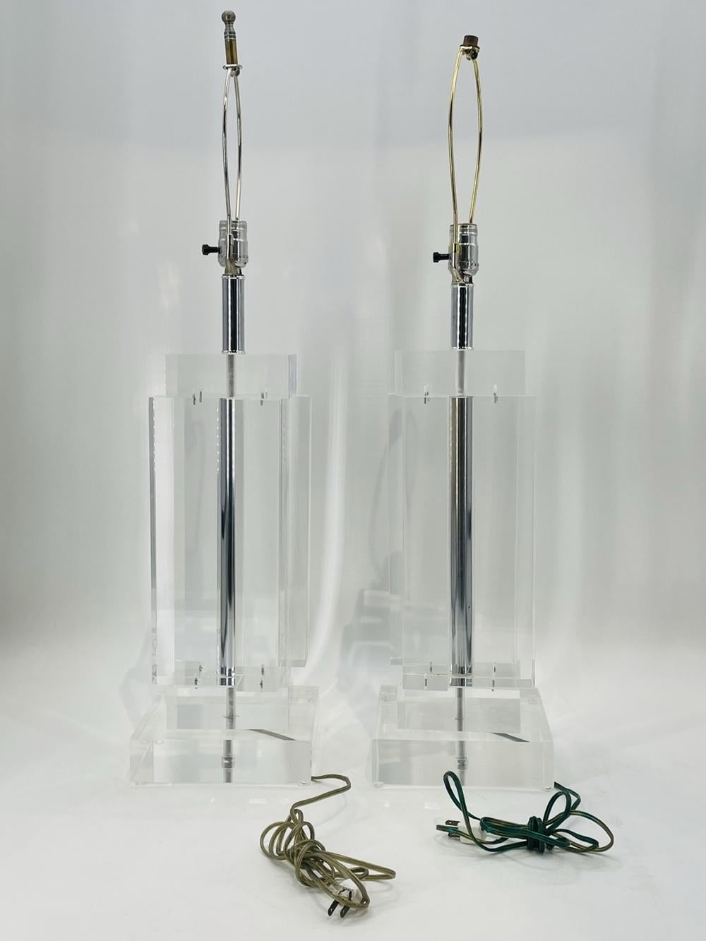 Pair of Lucite Table Lamps attb to 