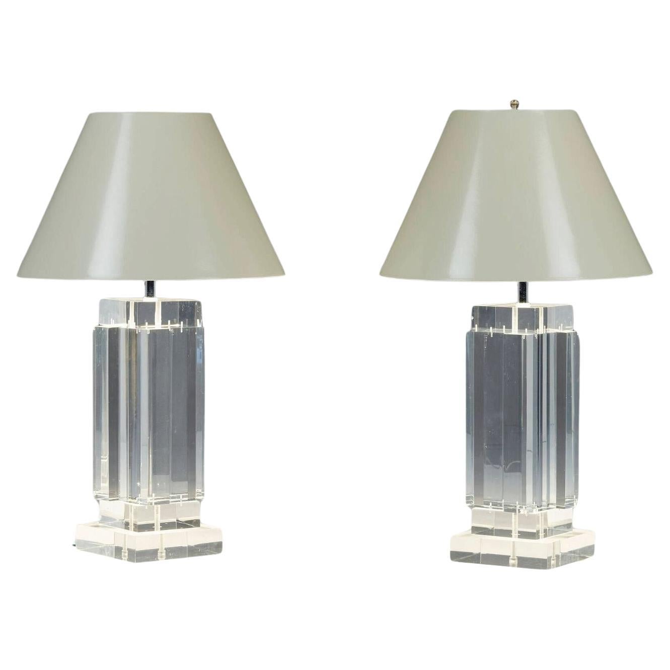 Pair of Lucite Table Lamps attb to "Les Presmatiques"