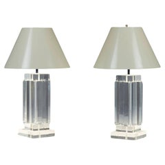 Vintage Pair of Lucite Table Lamps attb to "Les Presmatiques"