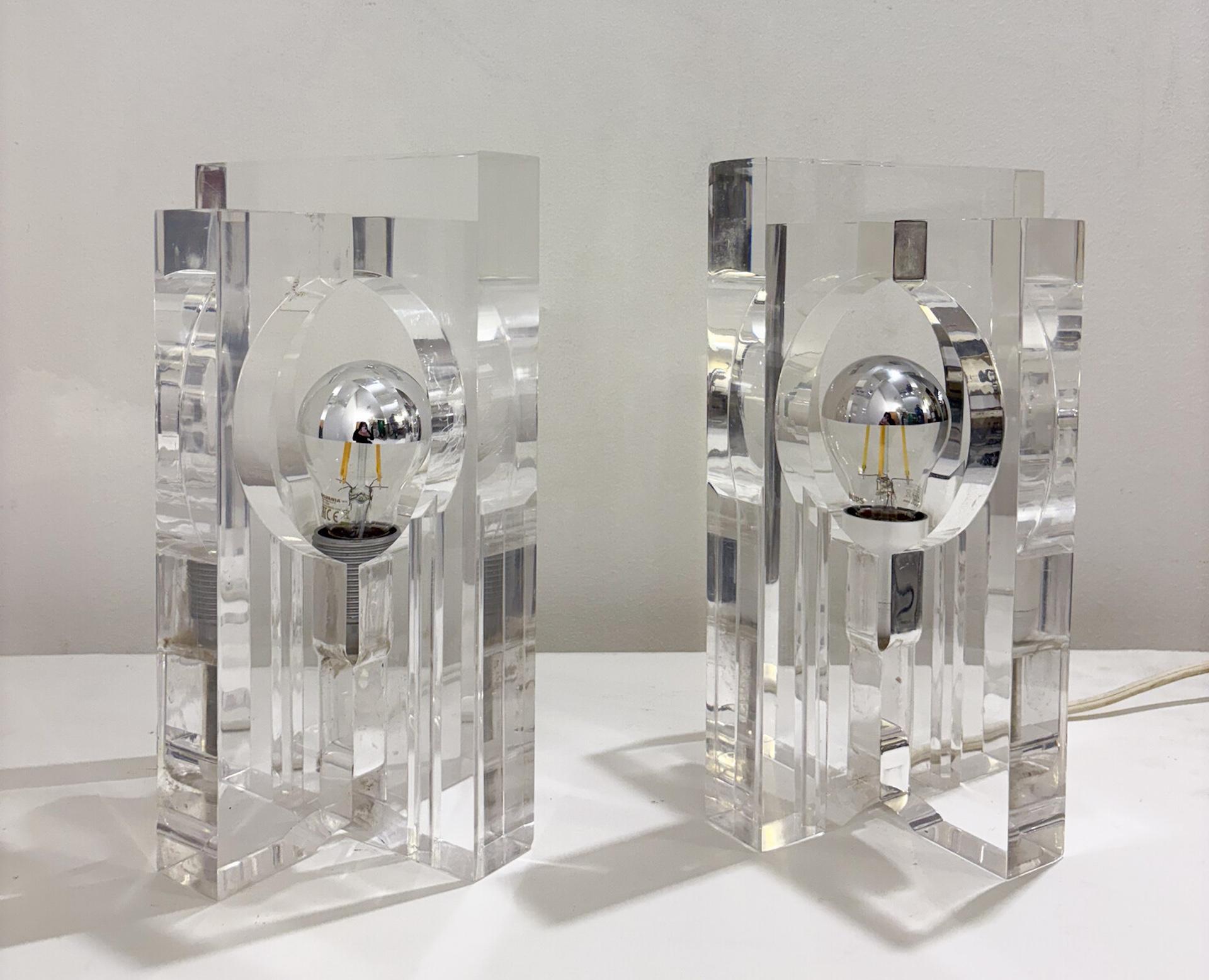 Pair of Lucite Table Lamps by Sandro Petti, 1970s For Sale 1