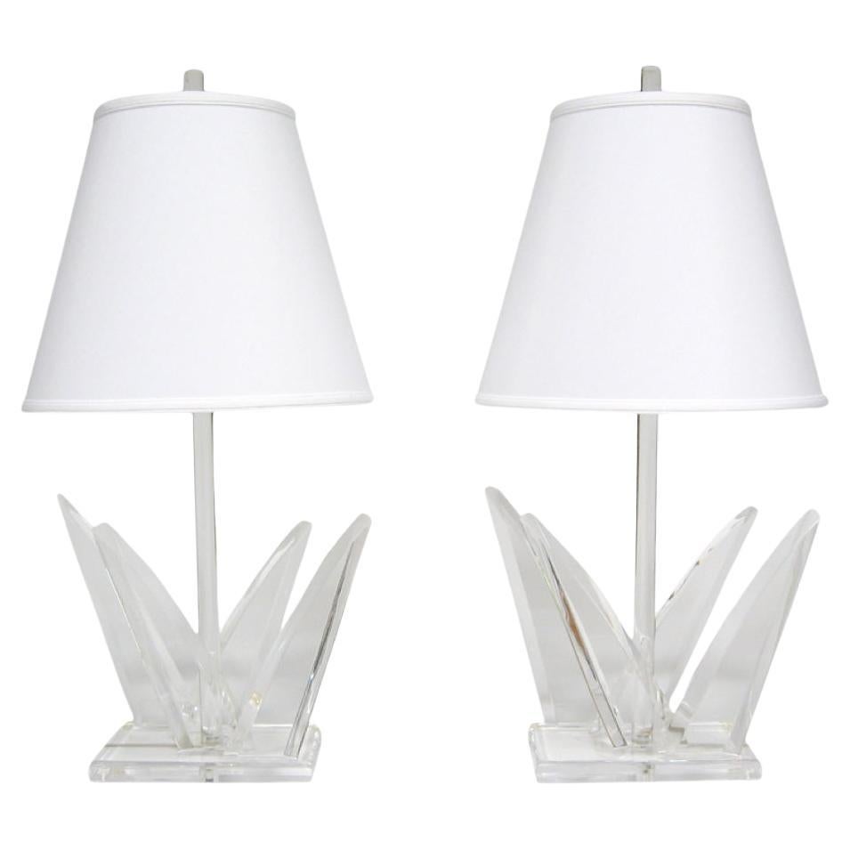 Paar Lucite-Tischlampen von Van Teal im Angebot