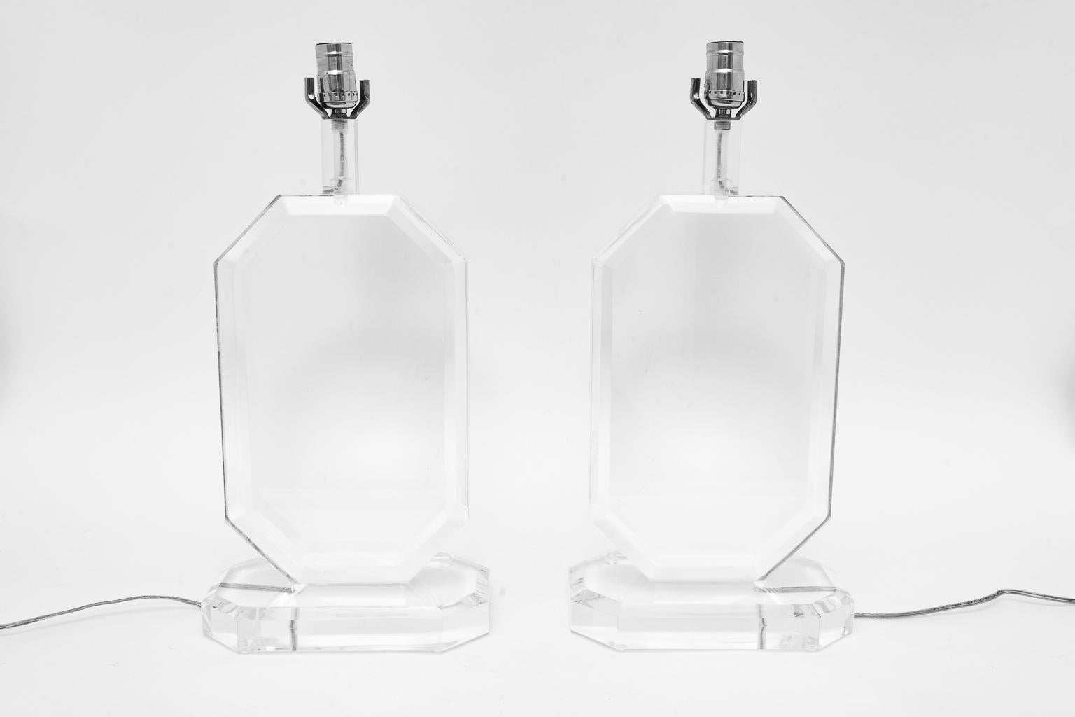 Modern Pair of Lucite Table Lamps