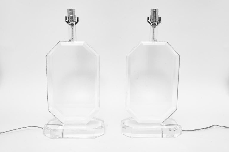 Modern Pair of Lucite Table Lamps For Sale