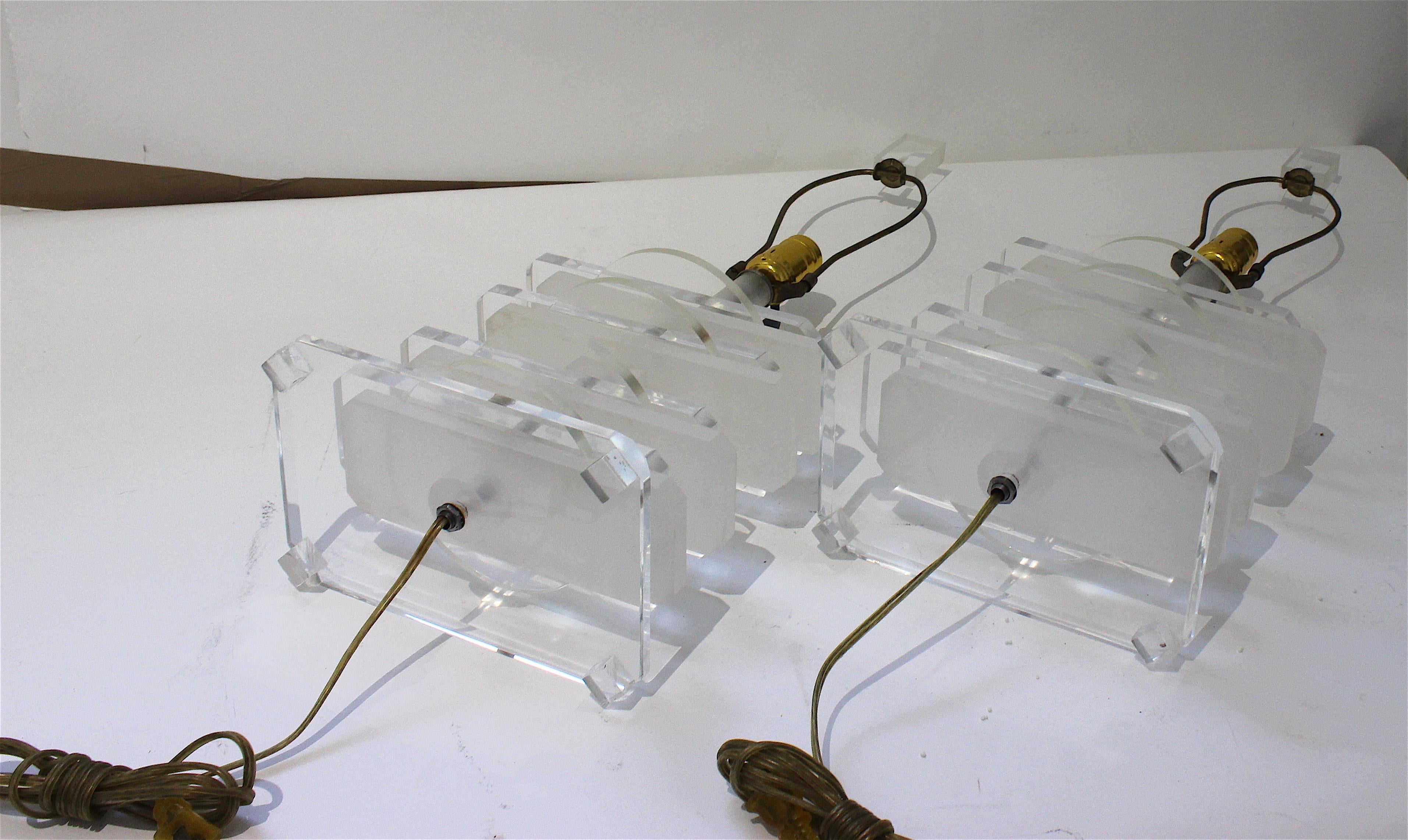 Acrylic Pair of Lucite Table Lamps For Sale