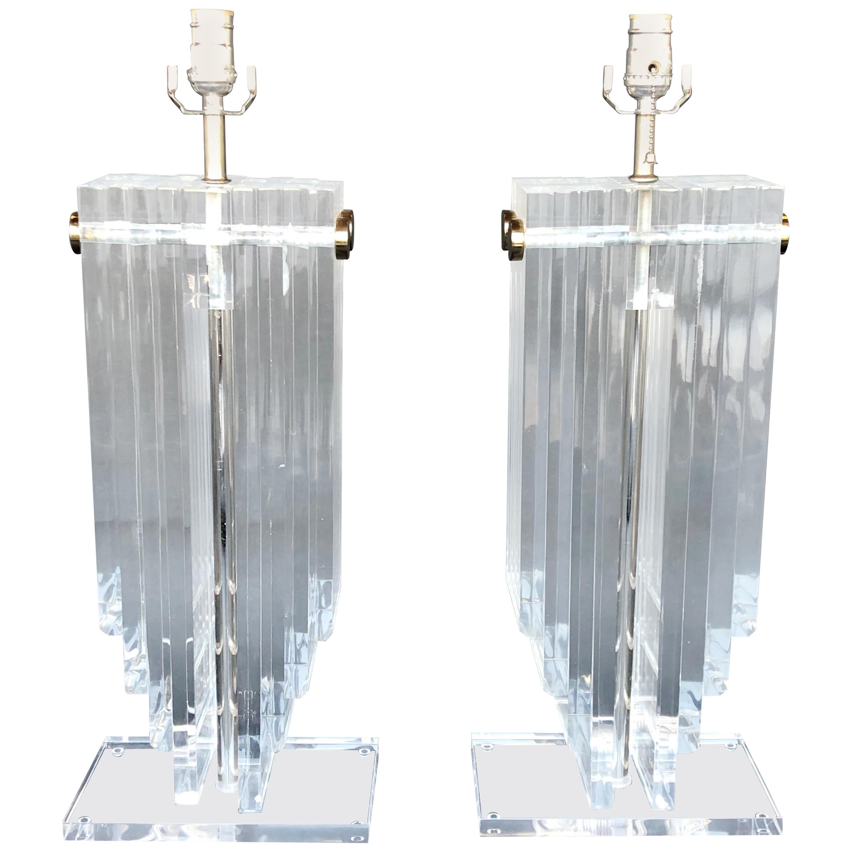Pair of Lucite Table Lamps For Sale