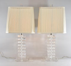Pair of Lucite Table Lamps in the Style of Karl Springer with String Shades