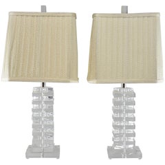 Pair of Lucite Table Lamps in the Style of Karl Springer with String Shades