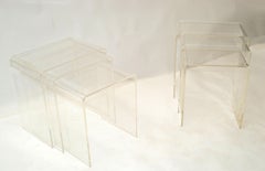 Pair of Lucite Waterfall Nesting Tables / Stacking Tables, Stools, Set of 3
