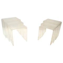 Pair of Lucite Waterfall Nesting Tables / Stacking Tables, Stools, Set of 3