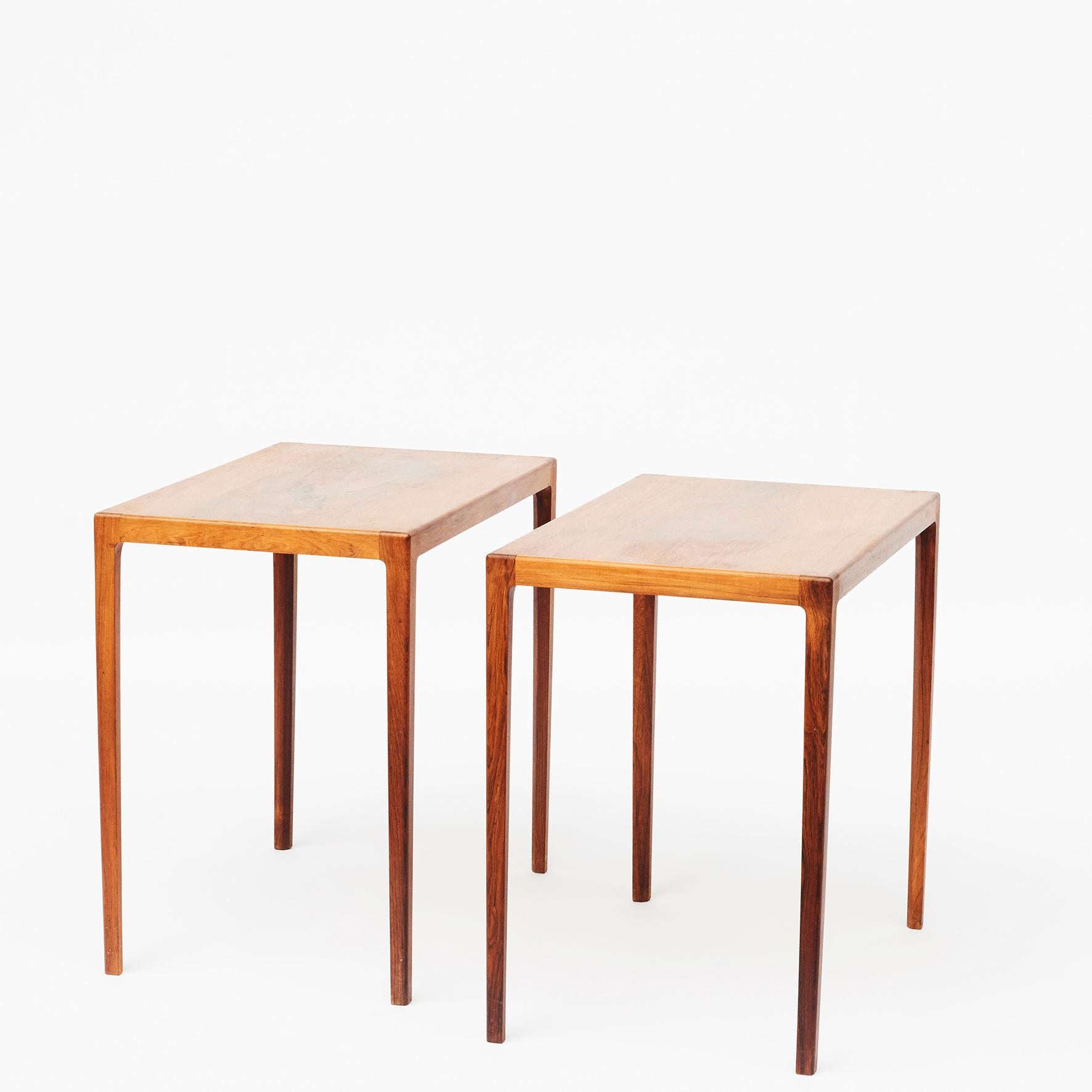 This beautiful pair of Santos mahogany modern side tables are designed by Ludvig Pontoppidan, Denmark, circa 1960.
Slender tapered legs.
In original untouched condition.
Sold as a pair.